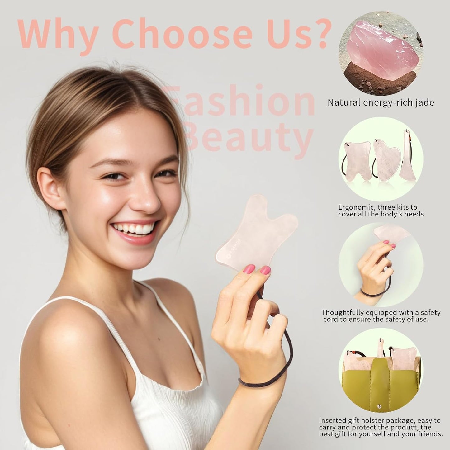 Gua Sha Massage Tools, 3Pcs Gua Sha Tools of Multi-Shapes, Guasha Scraping Massage Tools for Face and Body,Pink