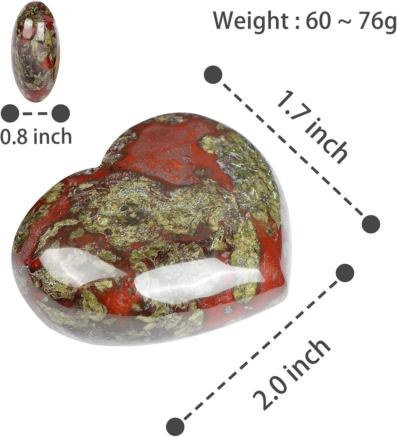 Artistone Dragon Blood Stone Crystals Heart 2Inch Healing Crystal Heart Stones Polished Pocket Love Gemstones Chakra Reiki Energy Balancing Meditation Gift