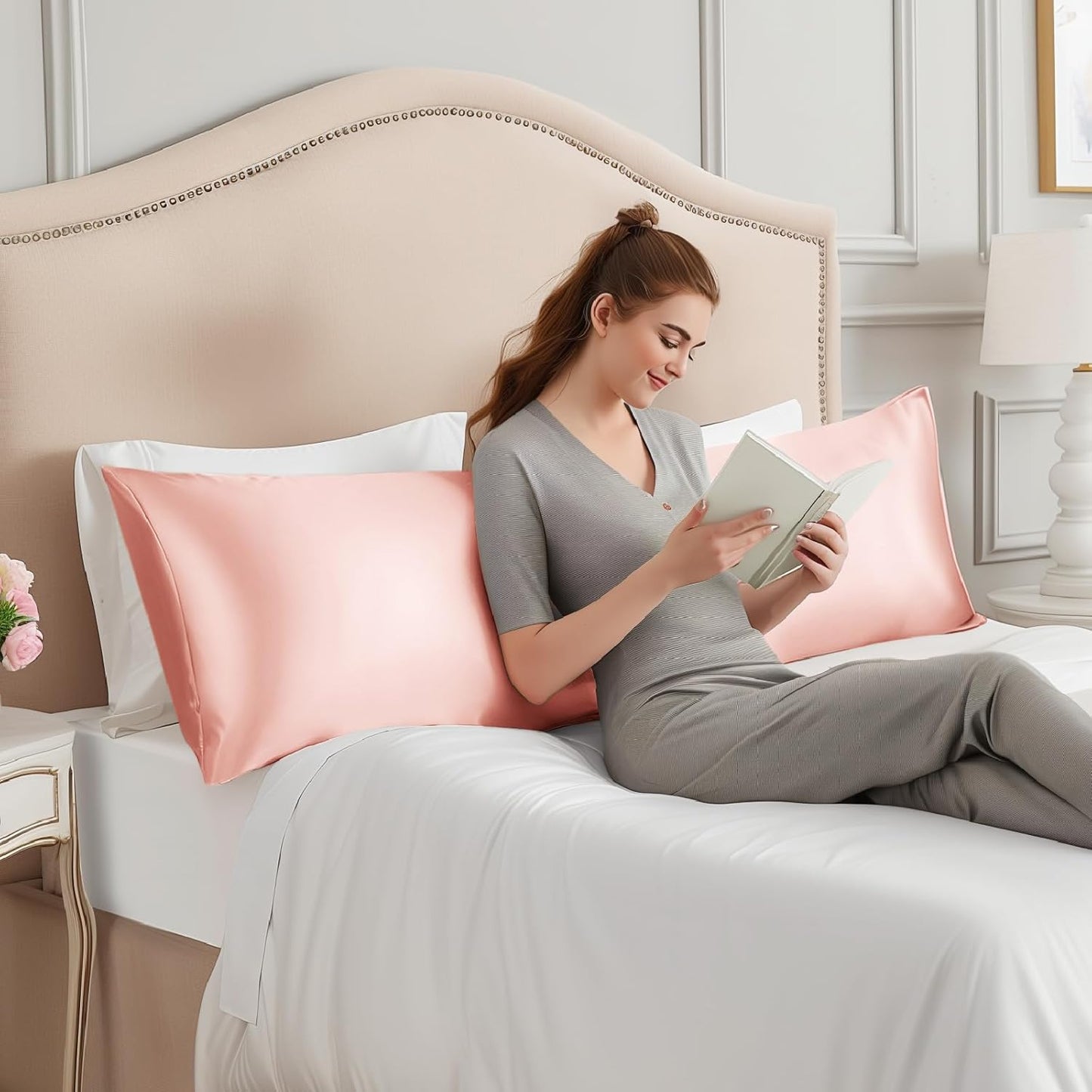 INFIIXSO Body Pillow Cover with Zipper, Luxury Mulberry Silk Body Pillow Case 20x54 Inches, Ultra Smooth and Soft Cooling Long Pillowcase, Gift for Women, Men(Rose Pink)