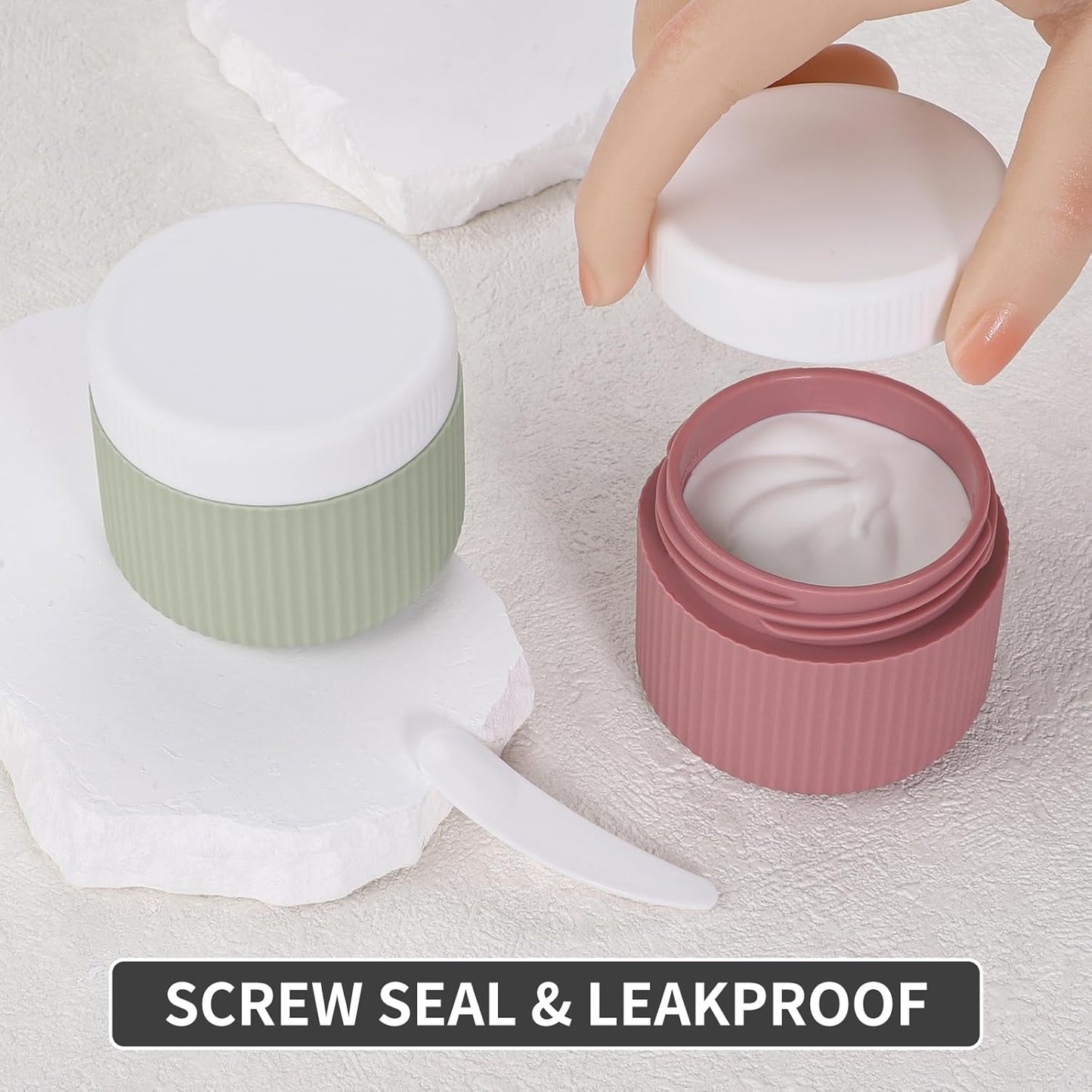 ME.FAN Travel Containers for Toiletries, TSA Approved 2 oz Silicone Cream Jars, Leak-proof Journey Containers, Trip Accessories with Lid for Cosmetic Face Hand Body Cream 4 Pack White Lid Morandi