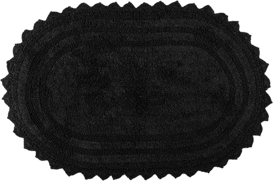 RAJRANG Black Oval Bathroom Rug | 34x21 Inches Soft Cotton Bath Mat with Crochet Pattern | Reversible, Absorbent, Boho Style Floor Mat for Bathroom, Spa or Entryway