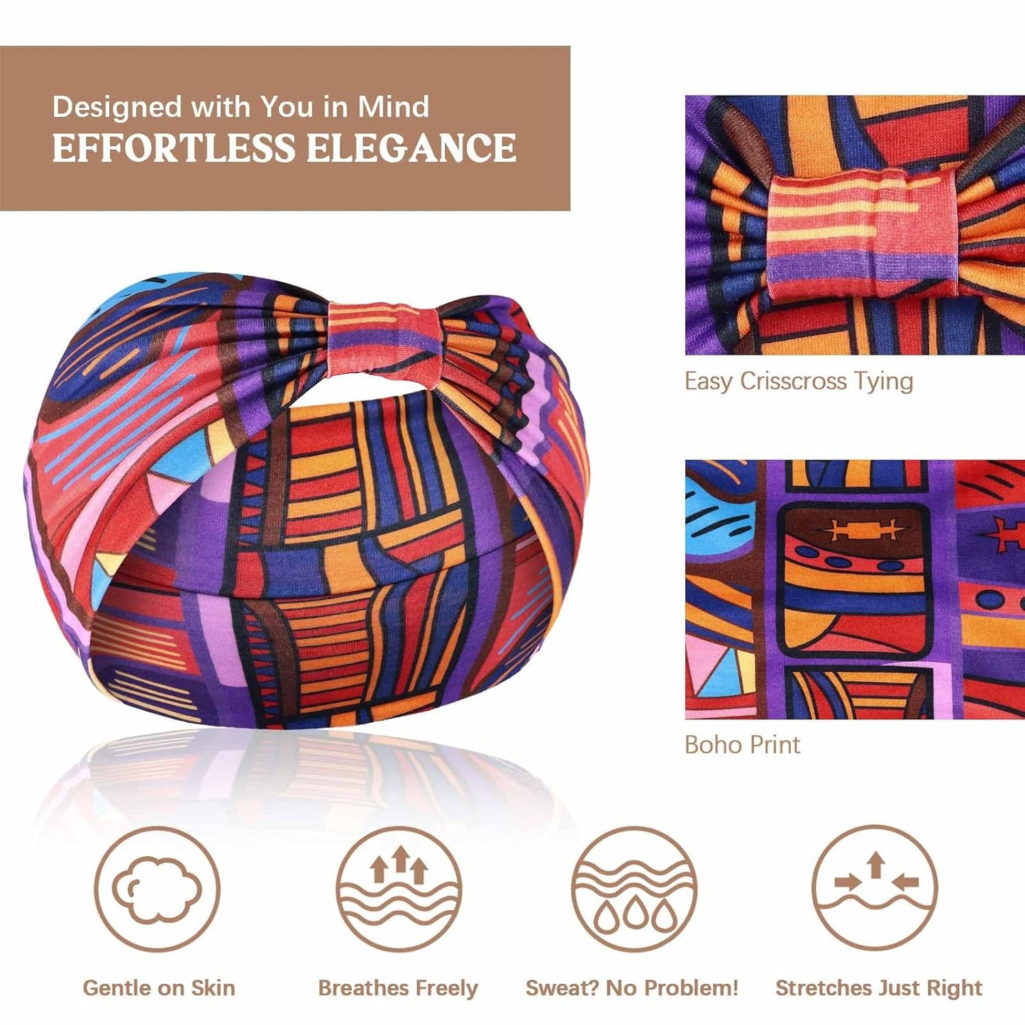 Wide Headbands for Women Knotted No Slip Head Bands Soft Turban Headband Hair Accessories Boho African Solid Color Head Wraps for Women Yoga Workout Pack of 6