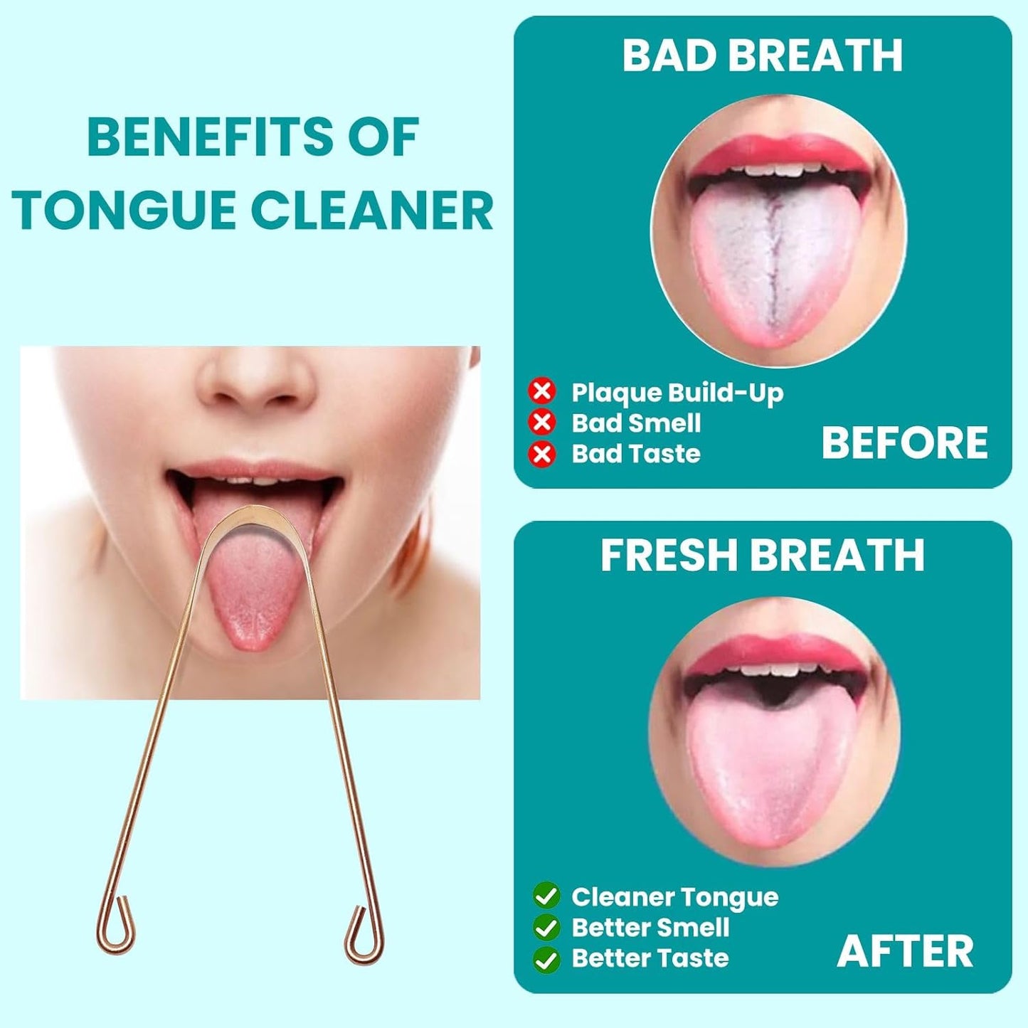 2Pcs Copper Tongue Scraper, Tongue Cleaner Set for Adults Kids, Stainless steel Wide Double Blades Oral Tongue Brush Cleaning Scrapping Sweeper for Fresh Breath and Mouth Hygiene Care with Travel Bag
