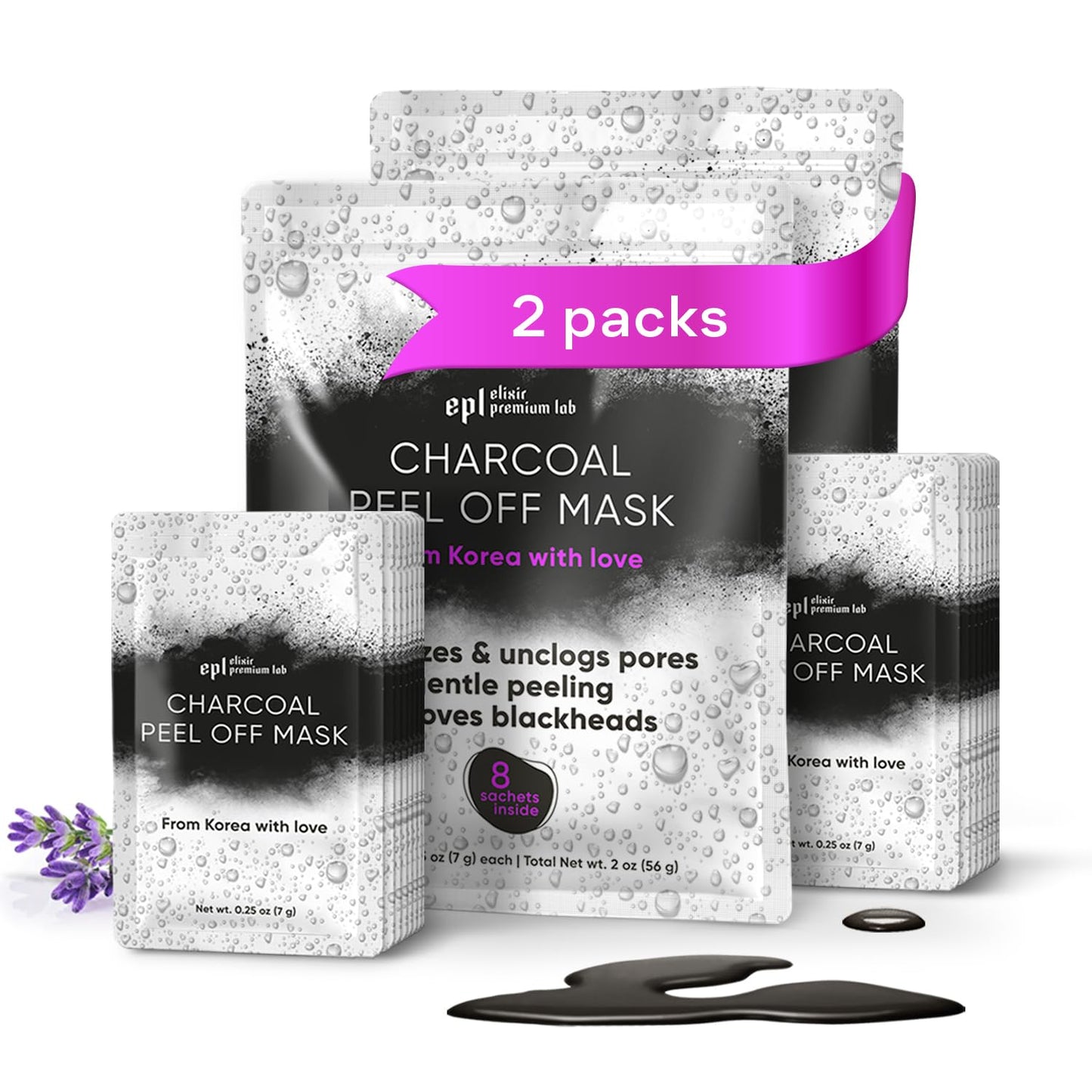 Activated Charcoal Face Masks Skincare 2 pack (16 sachets) - Korean Skin Care Products - Face Mask Peel Off Skin Care - Gently Cleansing Charcoal Face Mask for Men & Women Face Care