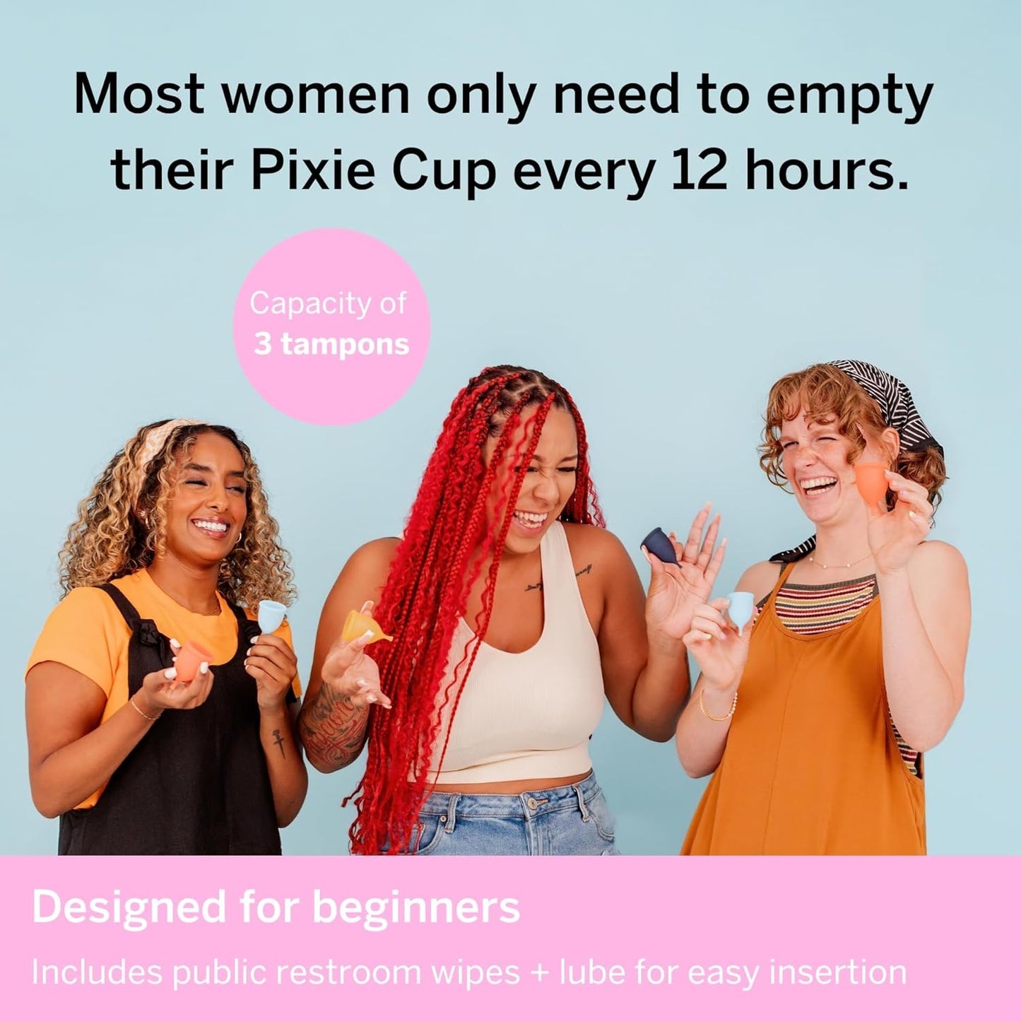 Pixie Menstrual Cup - No Metals or Toxins - Ranked 1 for The Most Soft Reusable Period Cup - Wear 12 Hours - 100% Medical-Grade Silicone - Tampon Alternative (Blush, Extra Small)