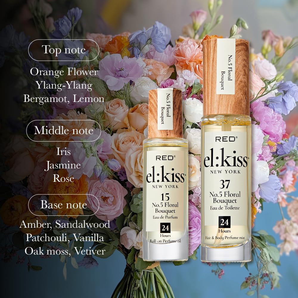 EL:KISS Hair Perfume & Body Mist, No 5 Floral Bouquet Inspired by No. 5 Eau de Toilette 30mL (1.01 Fl Oz), Hydrating & Long-Lasting, Alcohol & Mineral Oil-Free, Jojoba, Argan Oil & Aloe Vera