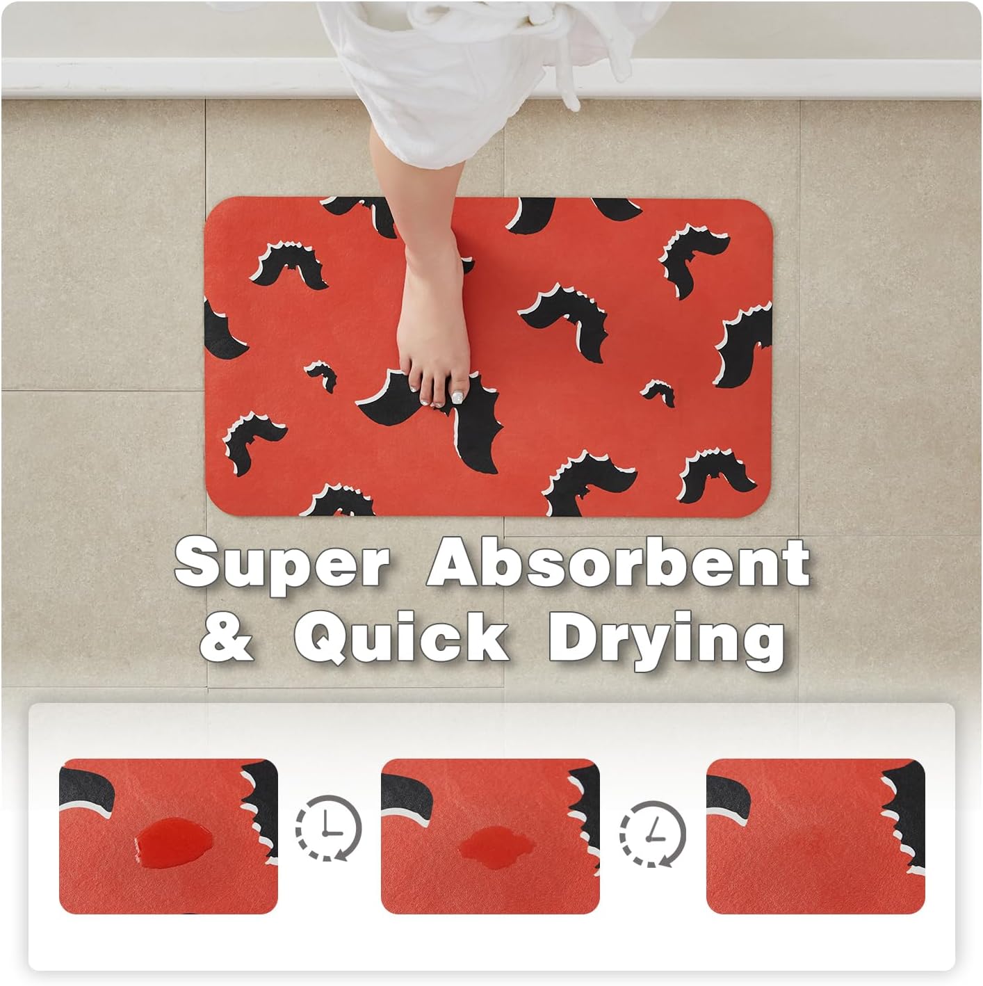 Halloween Bath Mat, Thin Halloween Bathroom Rug Non Slip Quick Dry Bat Bath Mat Fits Under Door Thin Floor Mat Halloween Decor, 24''x36'', Gothic Bats Orange