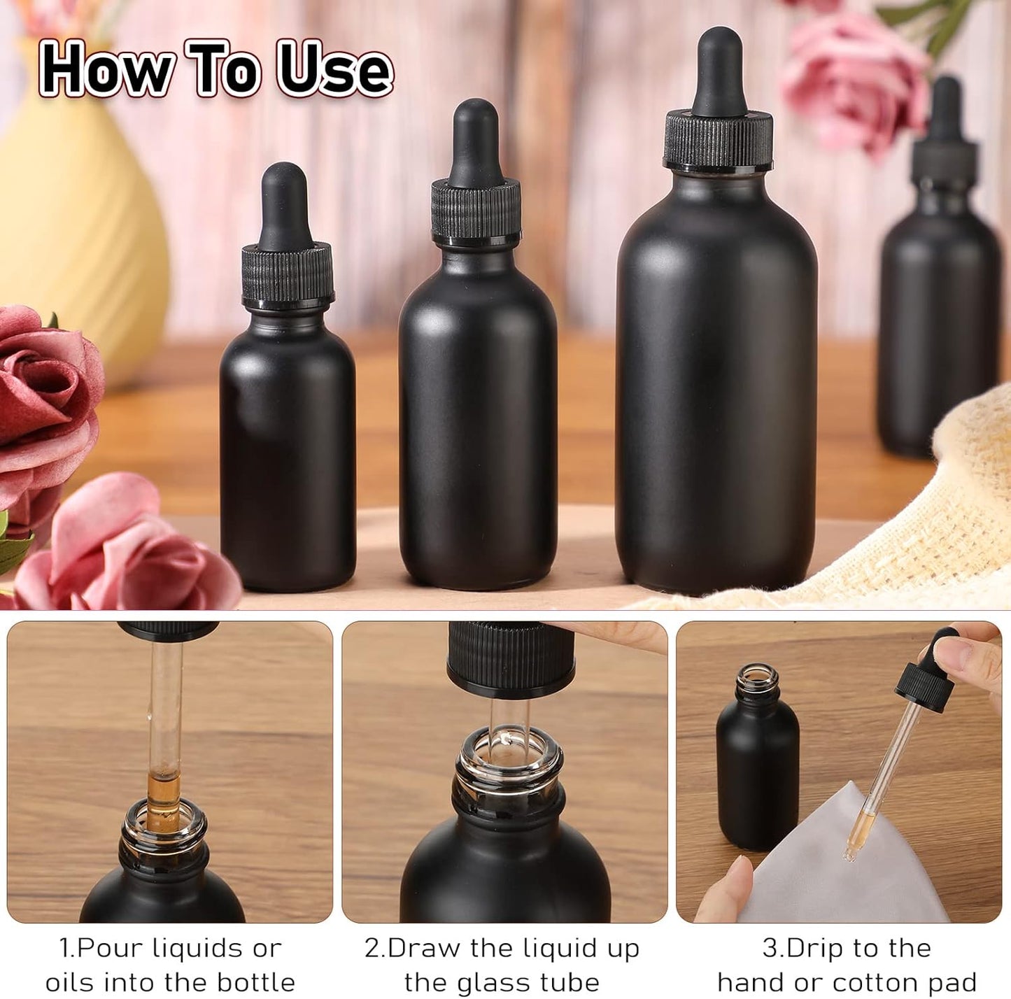 Epakh 50 Pack 4oz Glass Dropper Bottles Black Glass Eye Dropper Container Refillable Bottle with Dropper Round Dropper Dispenser Bottle for Essential Oils Perfumes Lab Travel Home
