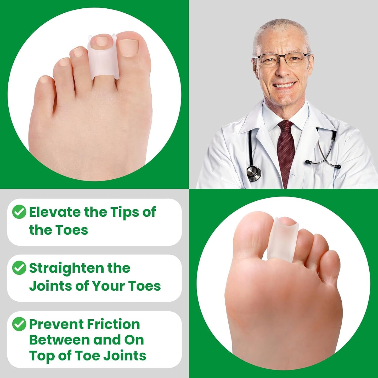 Bukihome Hammertoe Corrector - 6 Pack Toe Straightener to Curled Toes, Broken toe, Bunion Corrector for Women and Men, 3 Different Size (Clear)