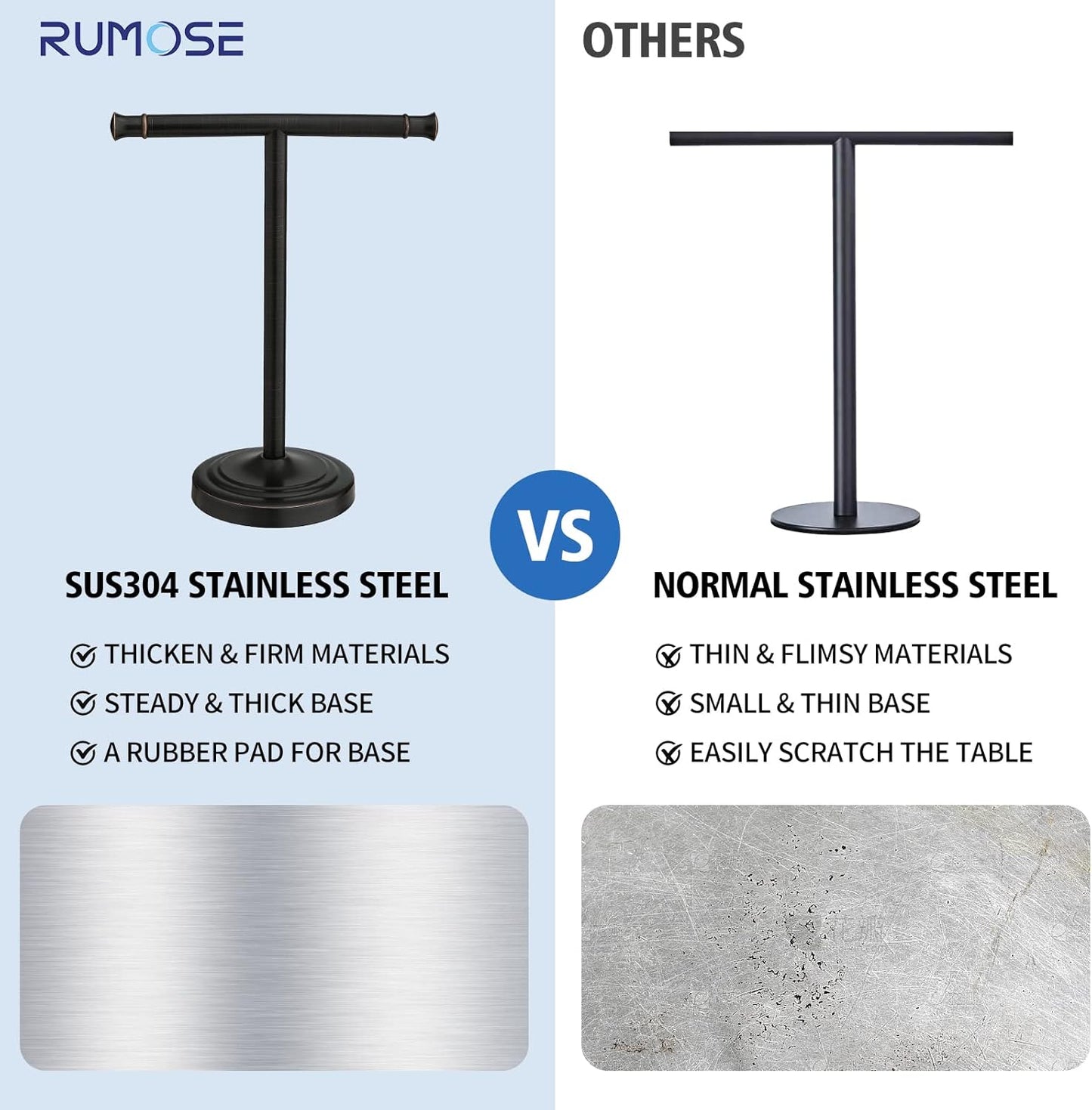 RUMOSE 13 Inch Oil Rubbed Bronze Towel Stand Hand Towel Holder Bathroom Kitchen Vanity Countertop T-Shape Towel Rack Free Standing Stainless Steel Towel Bar Towel Ring