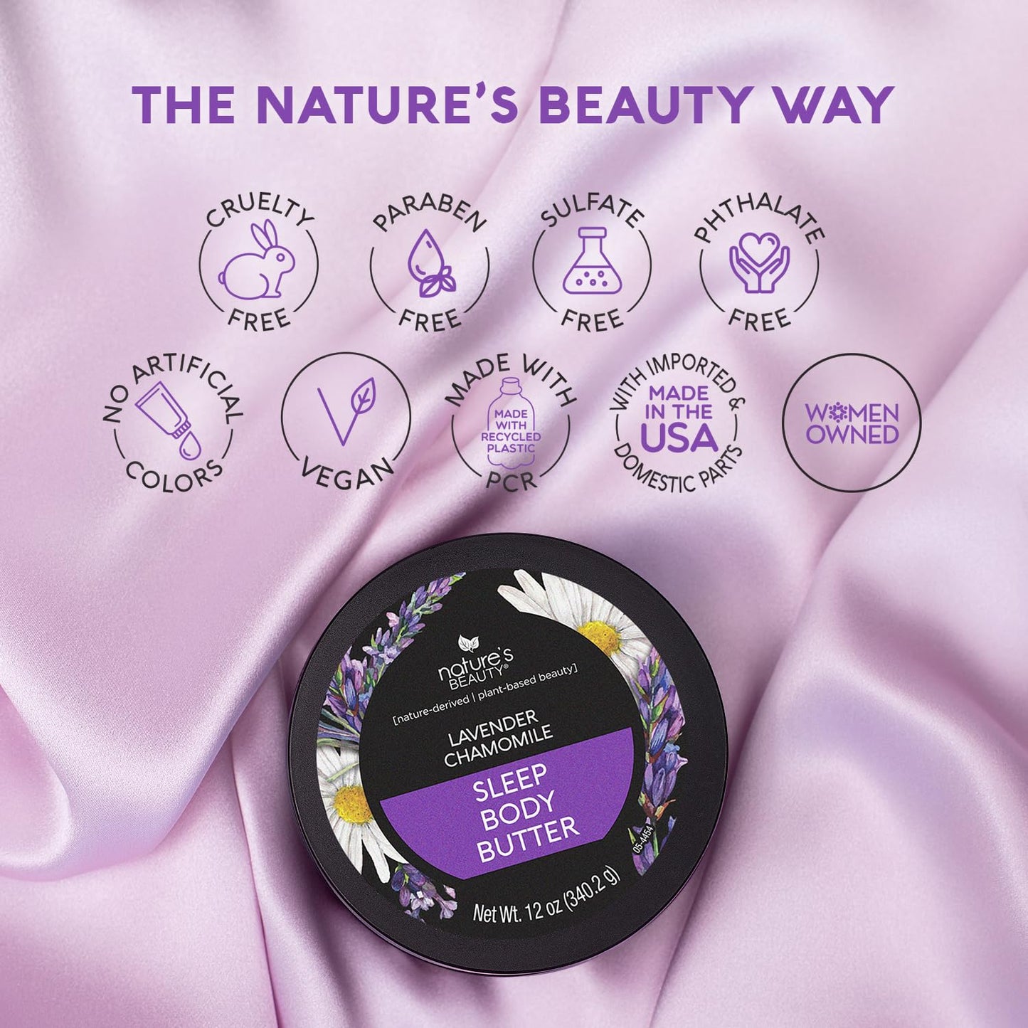 Nature's Beauty Lavender Chamomile Sleep Body Butter Multi-Pack - Sleep Well Luxury Rich Moisturizer, Relax + Calm Your Skin, Made w/Shea Butter, Jojoba + Moringa Seed Oils, 12 oz (2 Pack)