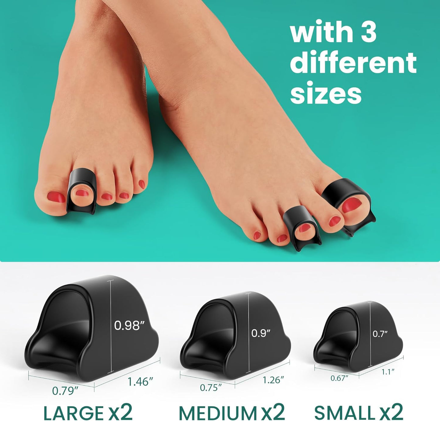 Welnove Hammertoe Corrector - 6 Pack Toe Splints - Soft Gel Toe Straighteners - Realign Bent, Curled, Crooked, Claw, Hammer Toes for Men and Women, 3 Different Sizes (Black)