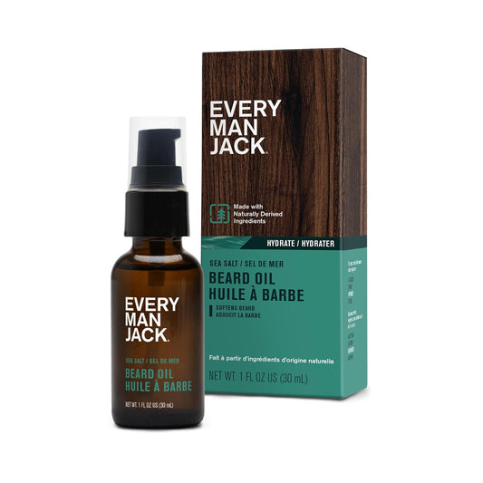 Every Man Jack Men's Beard Oil - Sea Salt Fragrance - Deeply Moisturizes and Softens Your Beard and Adds a Natural Shine - Naturally Derived with Shea Butter and Argan Oil - 1 fl oz