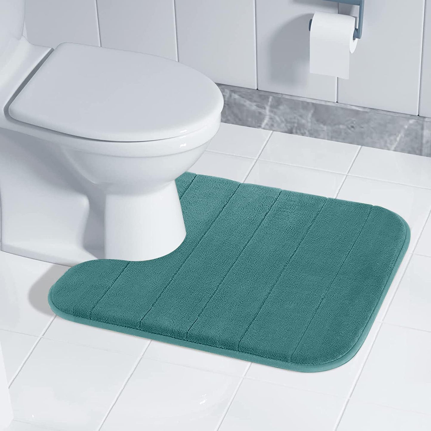 Yimobra Memory Foam Toilet Bath Mat U-Shaped, Soft and Comfortable, Water Absorption, Non-Slip, Thick, Machine Wash, Easier to Dry for Bathroom Commode Contour Rug, 24 X 20 Inch, Teal