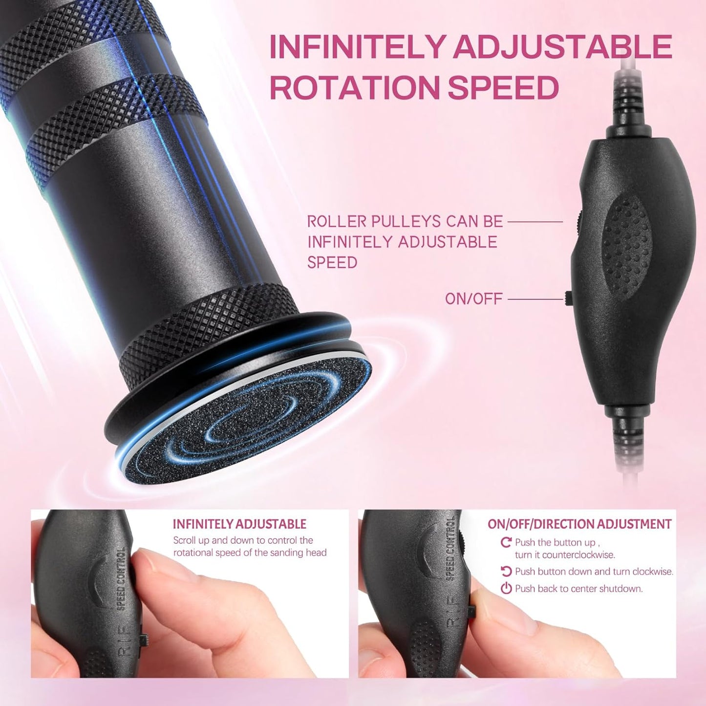 krofaue Electric Foot Callus Remover for Women - 1200rpm Electric Foot File Callus Remover with Anti-Slip Stripes, 60pcs Sandpaper Discs Adjustable Speed Foot Sander for Dead Skin Womens(Black)