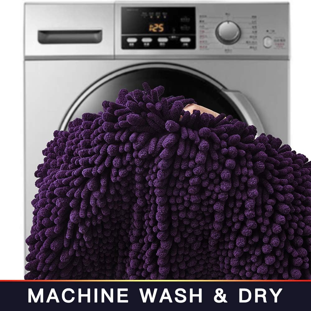 Walensee Bathroom Rug 2 Pieces Set Non Slip Bath Mat (20"x32" Plus 20"x24" U Dark Purple) Water Absorbent Super Soft Shaggy Chenille Machine Washable Dry Extra Thick Perfect Carpet for Shower Floor