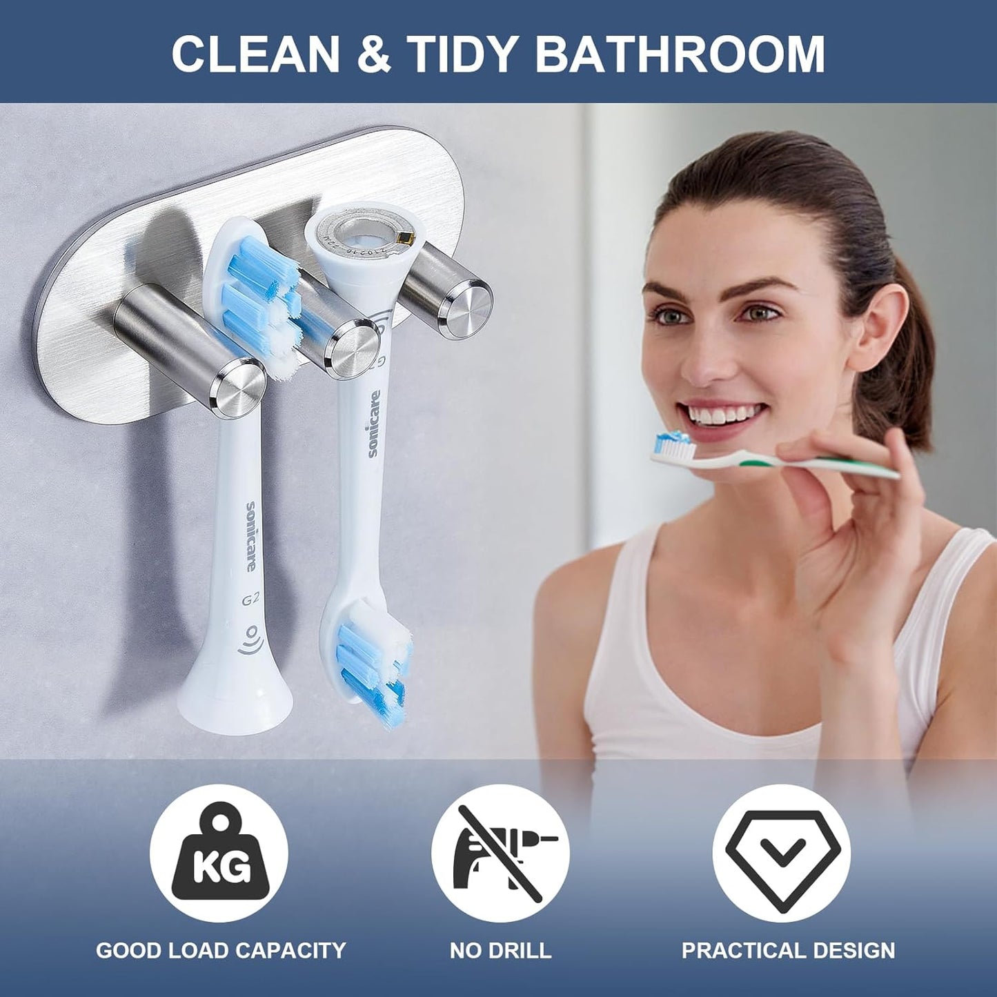 Electric Toothbrush Head Holder for Bathroom Shower, Toothbrush Holders Wall Mounted, Tooth Brushing Holder, Self Adhesive Toothbrush Storage Organizer Toothbrush & Razor Holder (Small)