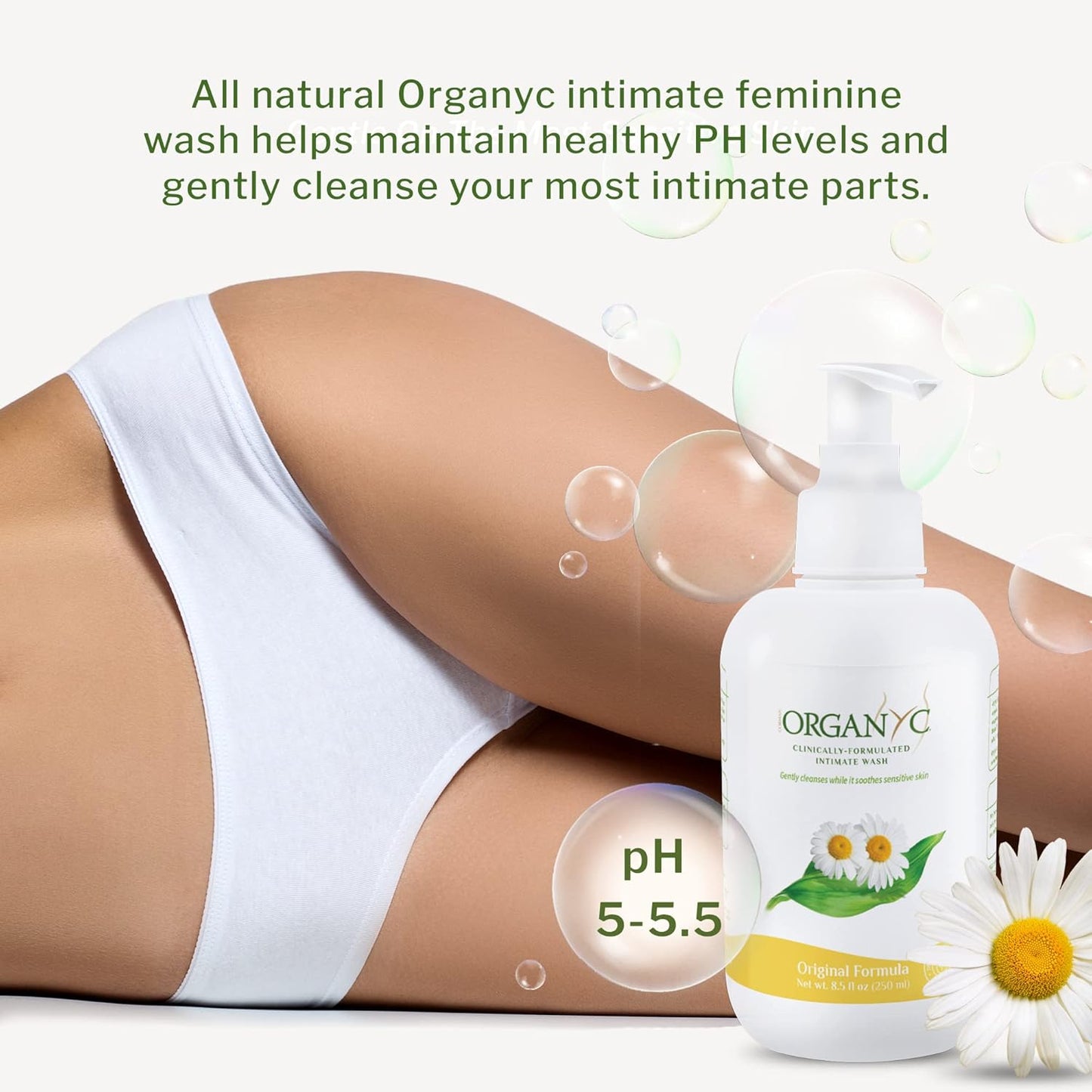 Organyc - Feminine Intimate Wash for Sensitive Skin - Free from Chlorine, Parabens, SLSSLES, and Synthetic Perfumes - 8.5 Fl Oz with Chamomile (2 Pack)