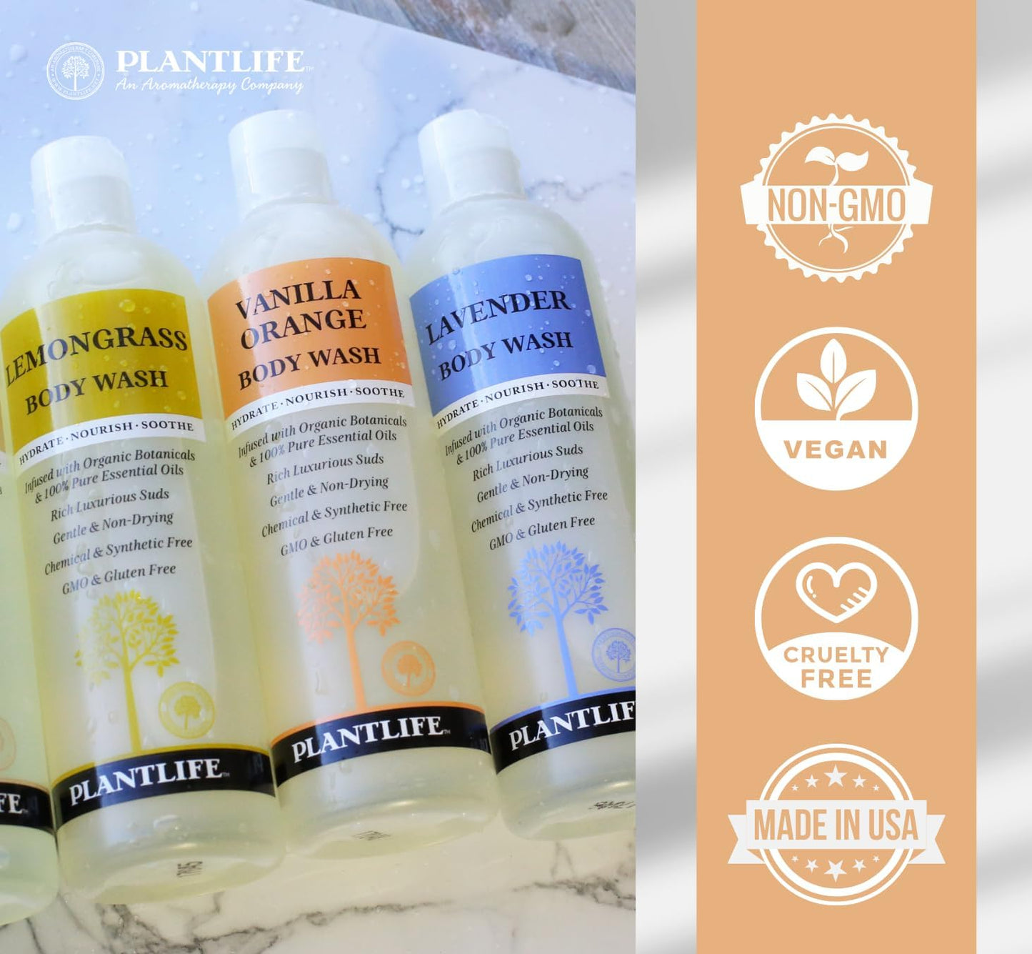Plantlife Lavender Body Wash - GMO and Gluten Free Gentle and Moisturizing Body Wash That Contains Only Ingredients Straight from Nature - Manufactured in the USA 14 oz