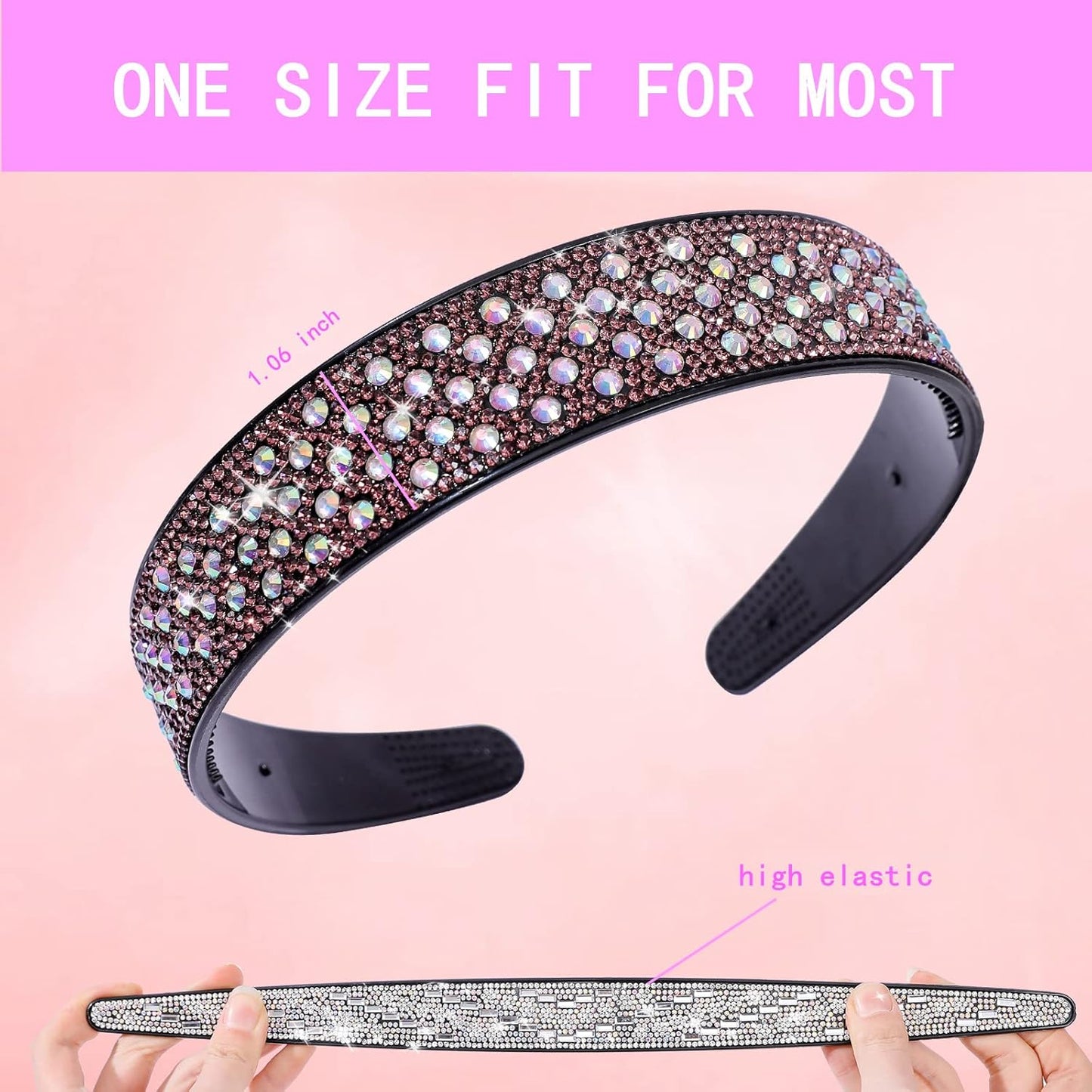 Rhinestone Headbands for Women Crystal Sparkly Headband Fashion Teeth Comb Hairbands Non Slip Hair Hoop Bling Hair Accessories for Girls Ladies with 4PCS