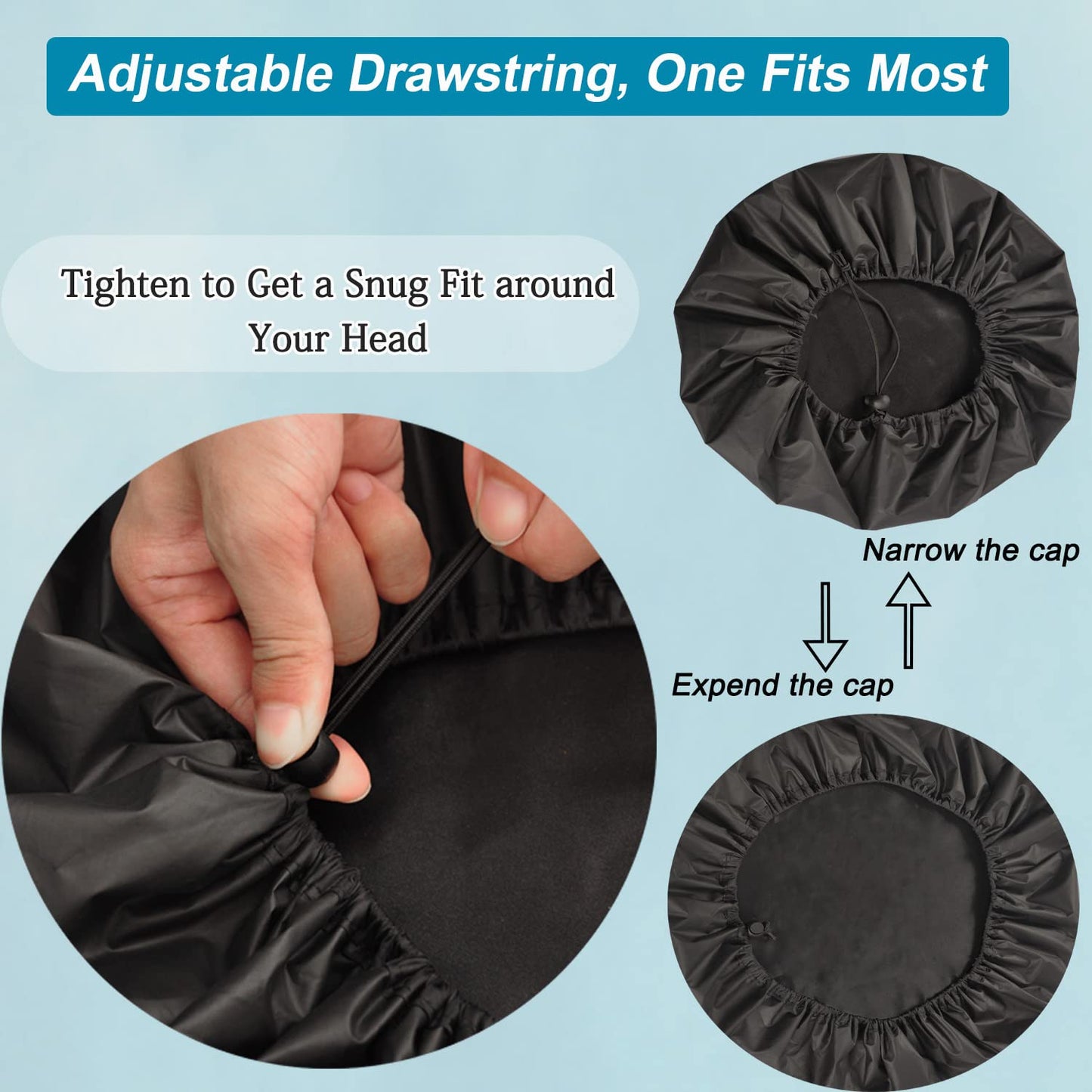 3 Pcs Super Jumbo Adjustable Satin Lined Shower Caps for Long Hair & Braids, Extra Extra Large Shower Cap for Women & Men, XXL Shower Cap with Waterproof Edge for Dreadlocks, Locs (Black)