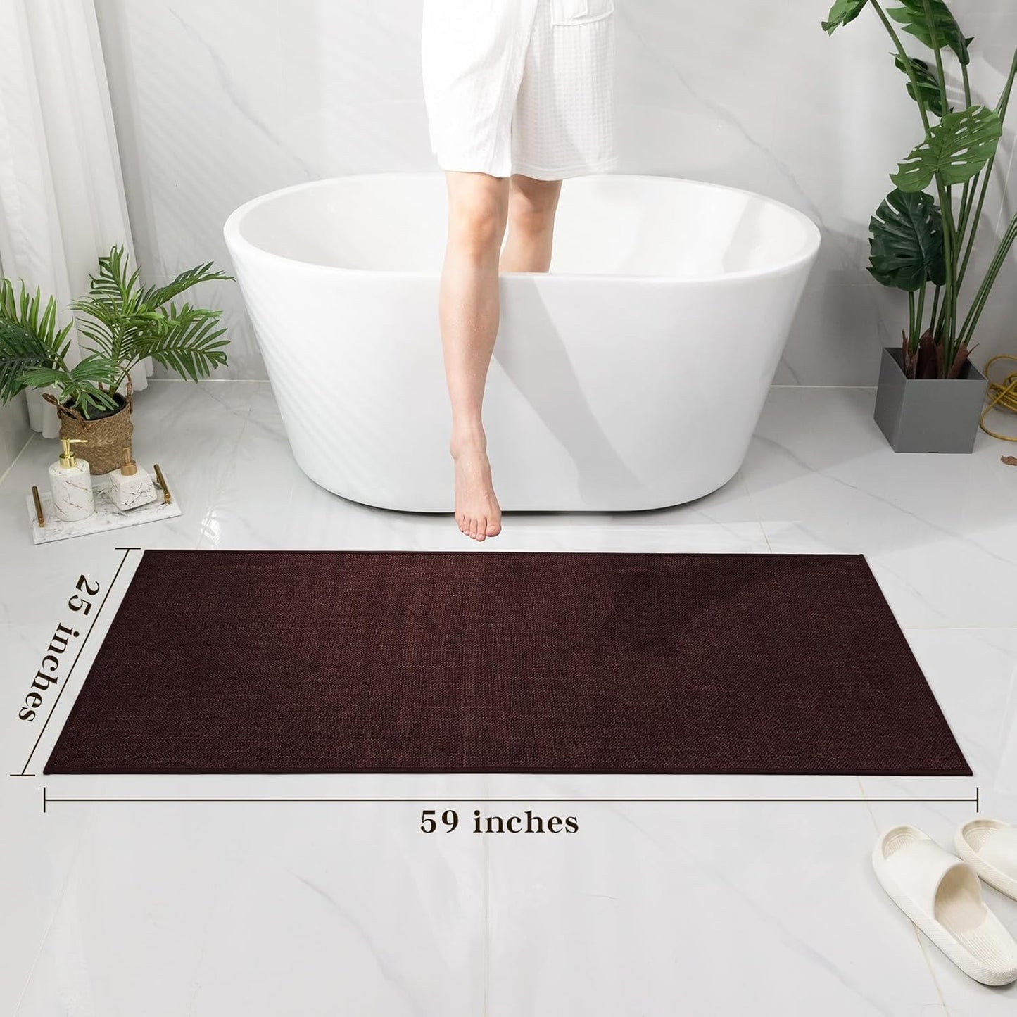 chakme Bathroom Rugs Mat 59x24, Ultra Thin Non Slip Bath Mat Large Quick Dry Absorbent Bath Mat for Bathroom Floor, (Dark Purple, 59"x24")