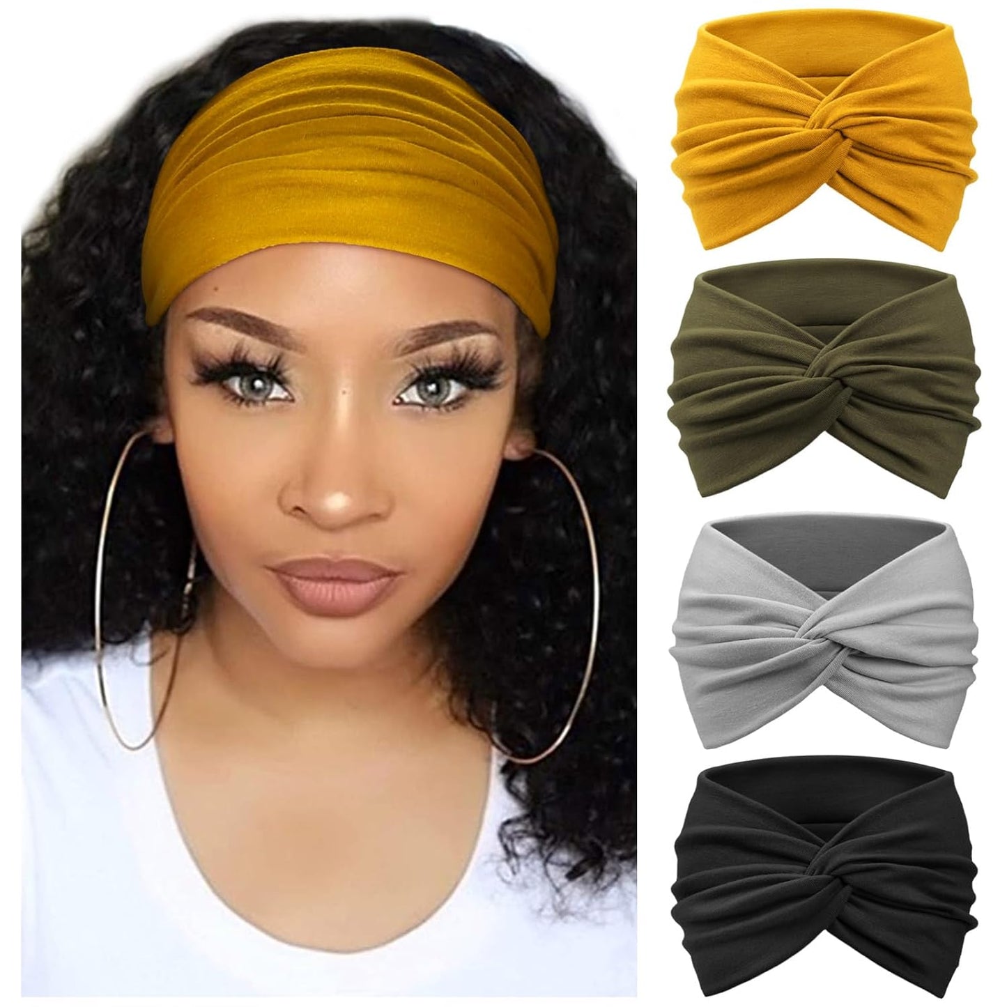 Extra Wide Headbands for Women Large Turban Headband Non Slip Boho Elastic Hairband Hair Twisted Knot Head Bands Accessories