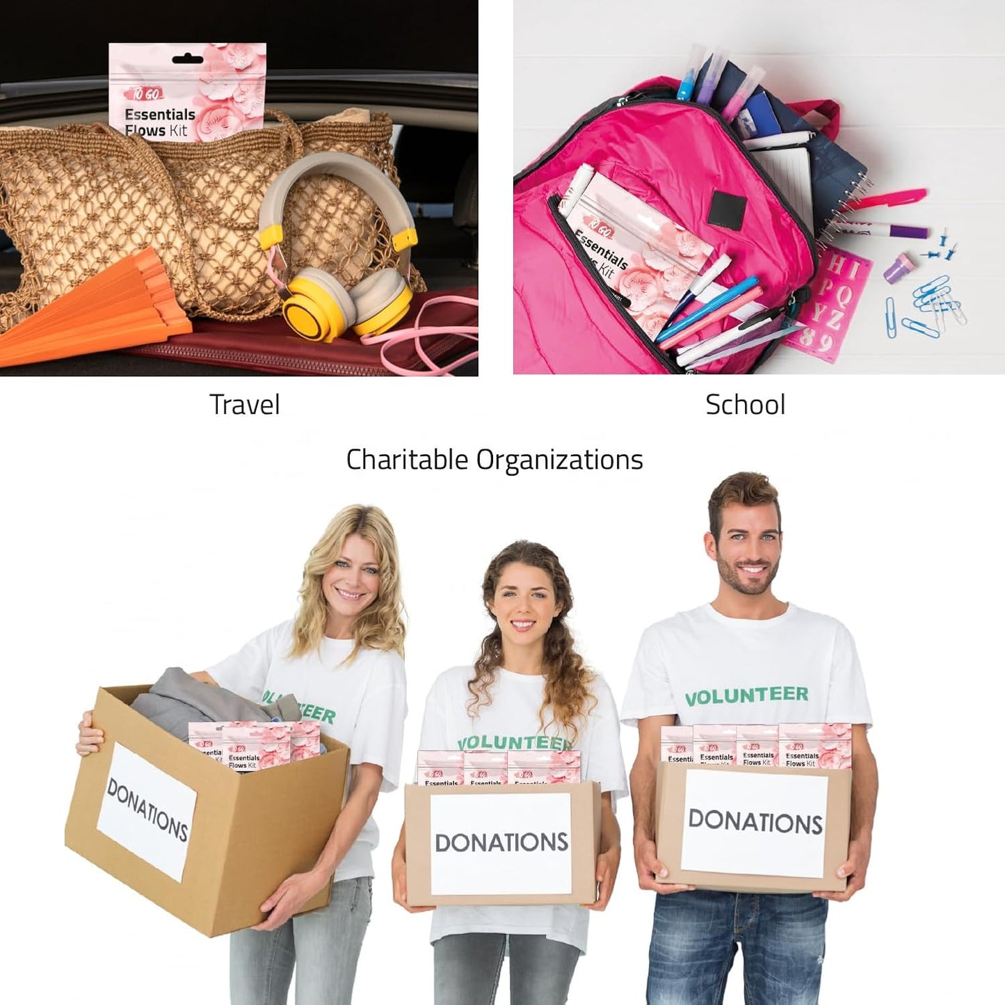 pH Advantage Essential Flows Period Kit (10 Pack) - 3 Pantyliners, 2 Maxi Pads & Feminine Wipe | Hygiene Essentials for School, First Period (Red)