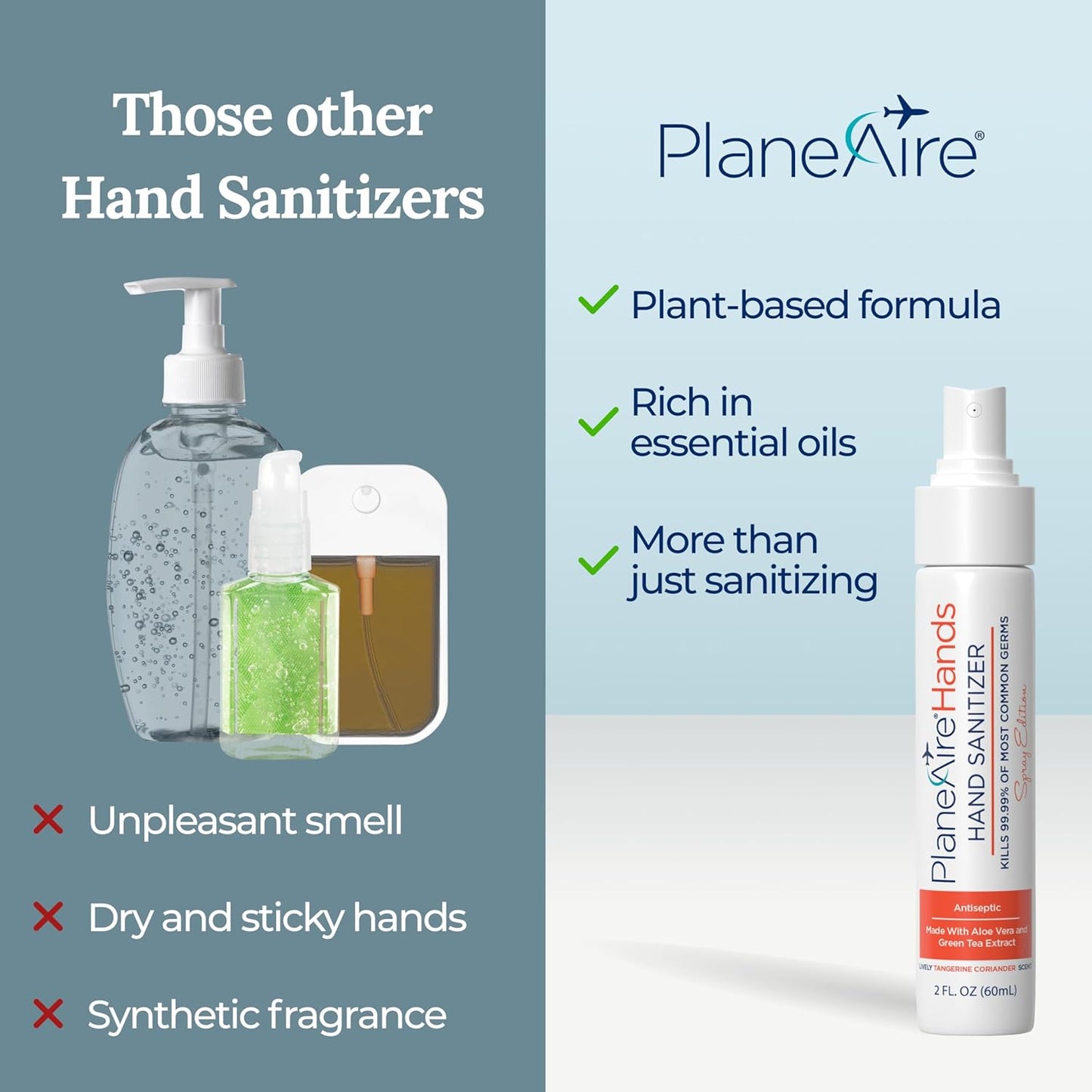 Tangerine Coriander Spray Hand Sanitizer | Travel Size | Hydrate & Cleanse | Made with Aloe Vera & Essential Oils | Green Tea Extract | Scented Travel Hand Sanitizer | Hand Sanitizer Spray | 3-Pack
