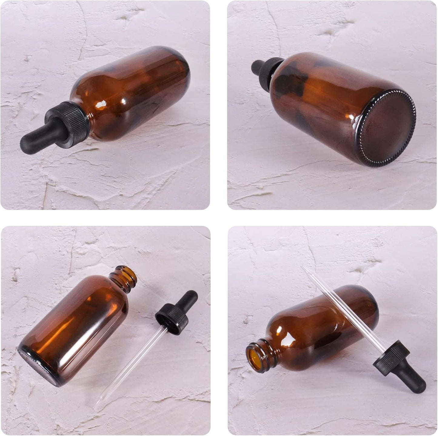 24 Pack 4oz Amber Glass Bottles with Glass Eye Droppers for Essential Oils, Perfumes & Lab Chemicals (Brushes, Funnels, Extra Droppers, Labels & Measuring Cup Included)