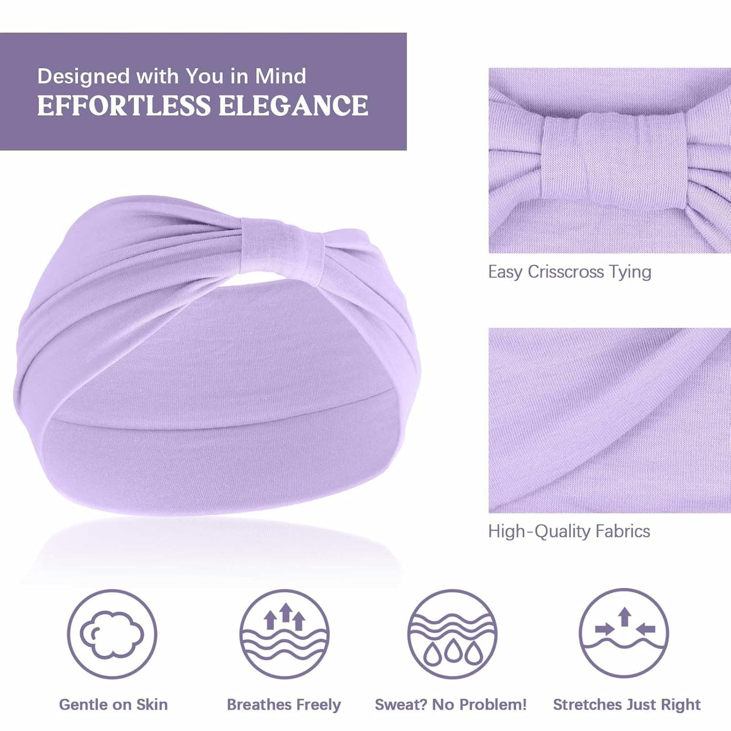 Wide Headbands for Women Knotted No Slip Head Bands Soft Turban Headband Hair Accessories Boho African Solid Color Head Wraps for Women Yoga Workout Pack of 6