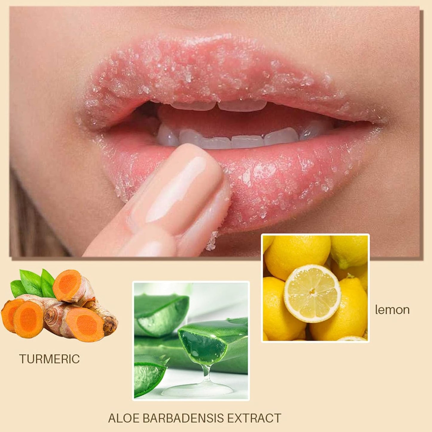 Natural Turmeric Lemon Lip Scrub for Dark Lips, Turmeric Lemon Lip Exfoliator Nourishing Sugar Lip Scrub with Aloe Vera Gentle Exfoliant for Dry and Chapped Lips Hydrates & Fade Lip Lines 100g