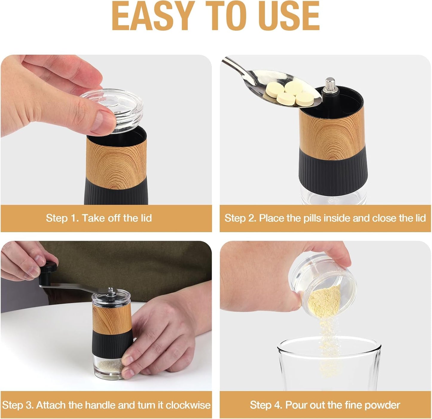 Small Portable Pill Crusher Grinder to Fine Power for Elderly - Crushes Multiple Pills, Small and Large Medication and Vitamin Tablets - Great for Feeding Tube, Kids, Pets - Suitable for Travel