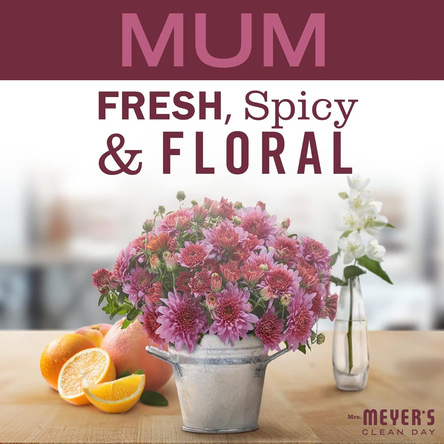 MRS. MEYER'S CLEAN DAY Room and Air Freshener Spray, Non-Aerosol Spray Bottle Infused with Essential Oils, Mum, 8 fl. oz