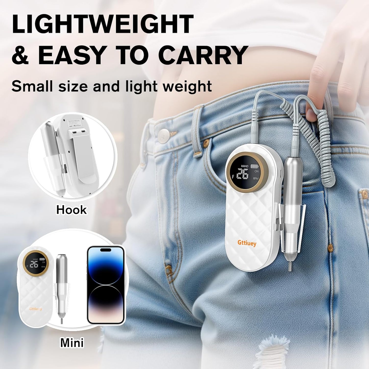 Electric Nail Drill, 35000RPM Nail Drill, Professional Rechargeable Nail File for Acrylic Nails Gel Polishing Removing,Efile Nail Kit for Manicure Salon Home