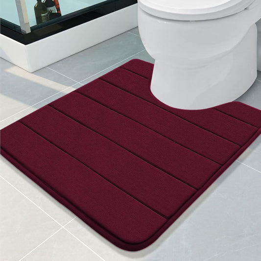 Buganda Memory Foam U-Shaped Contour Toilet Rugs, Non Slip Absorbent, Thick Soft Washable Bathroom Mat, Floor Carpet Bath Rugs Mat for Toilet Base (24" x 20", Burgundy)