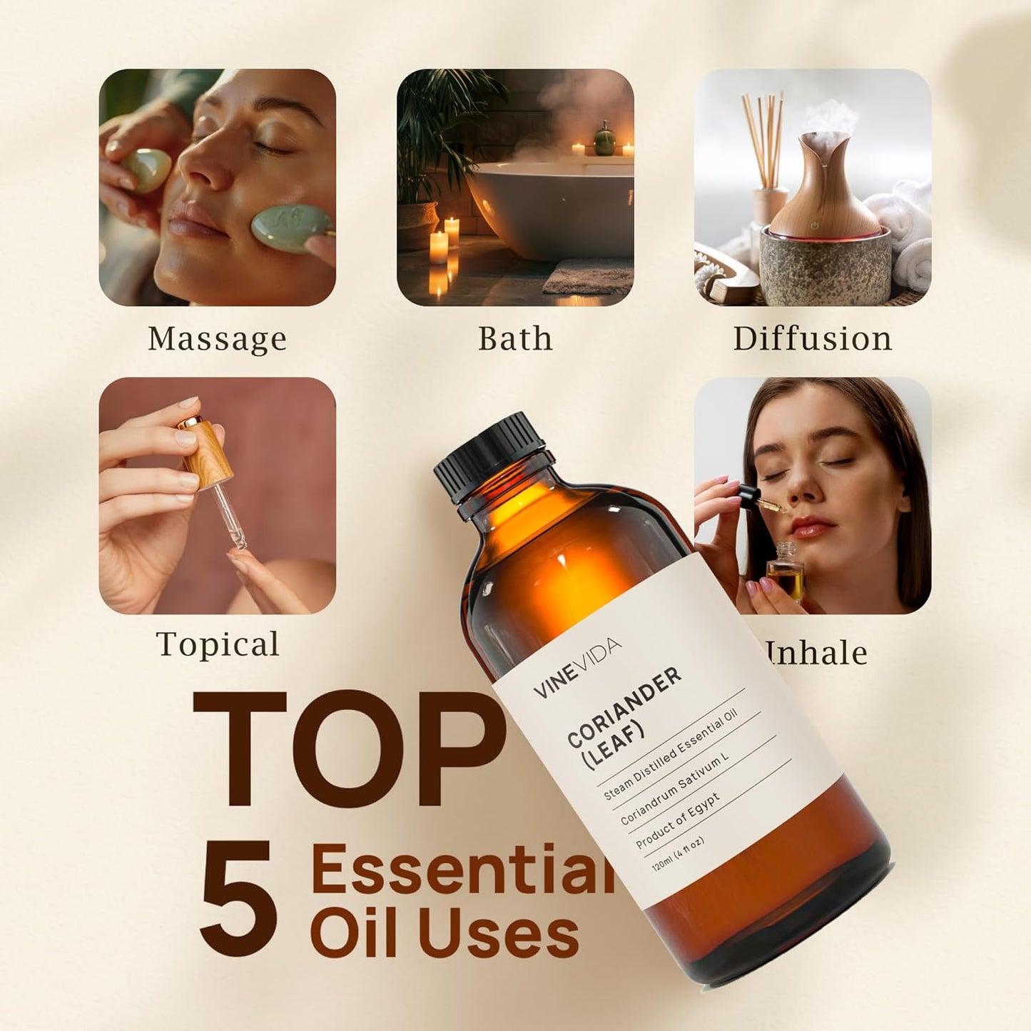 VINEVIDA Coriander Essential Oil 4 oz - Scent for DIY Candles & Soap Making