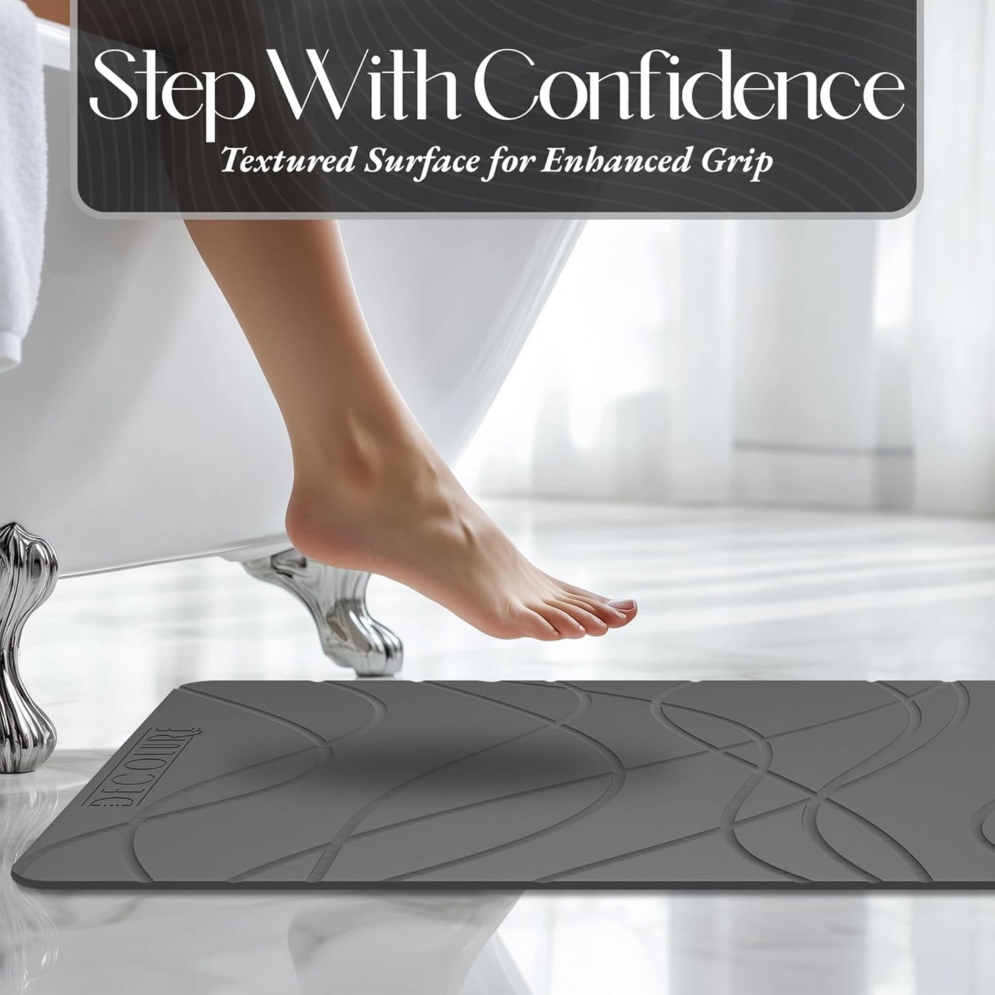 DECOLURE Stone Bath Mat Large, Quick Dry & Non-Slip Diatomaceous Earth Shower Mat for Bathroom, Luxurious & Easy to Clean Diatomite Stone Mat for Bathroom, Kitchen, High Density (Large, Grey)