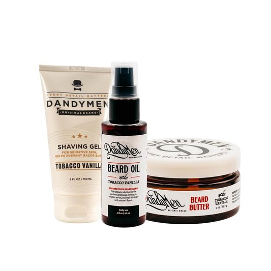 Beard Grooming Set – Beard Oil, Beard Butter & Shaving Gel – Hydrate, Soften & Style (3-pack, Tobacco Vanilla)