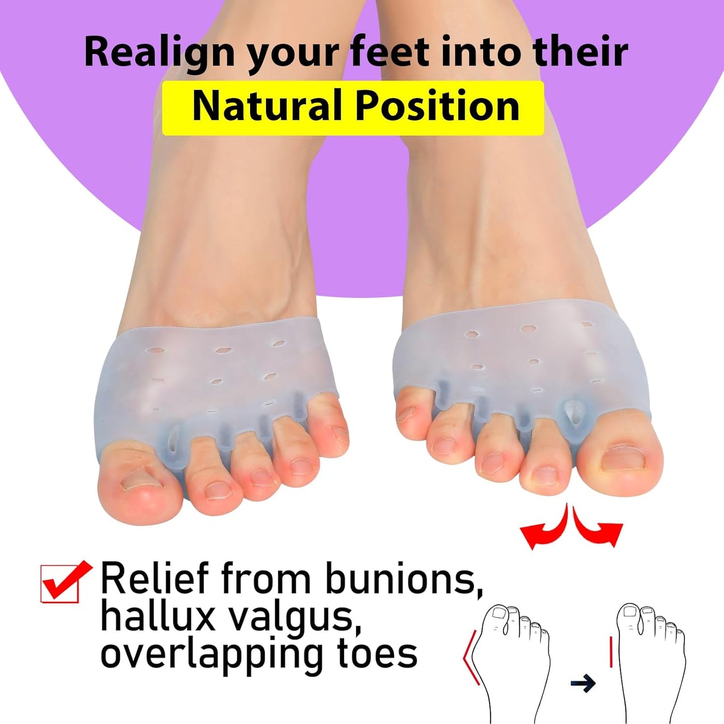 Toe Spacers & Metatarsal Pads (6PCS), Breathable Ball of Foot Cushions, Gel Toe Separator, Relief Foot and Bunion Pain, Plantar Fasciitis, Mortons Neuroma, Blisters, Diabetic Feet, Hammer Toe