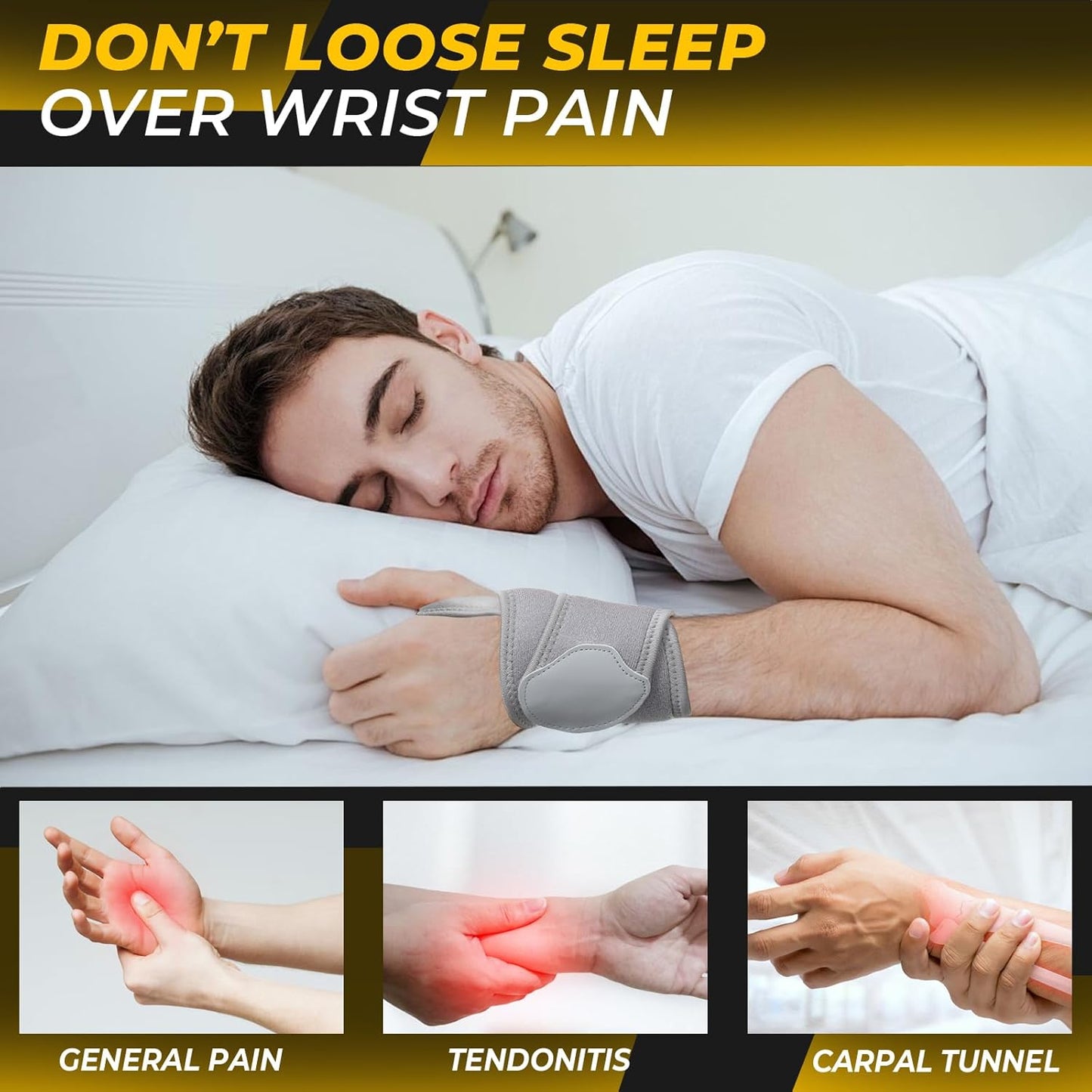 NeoTech Care Wrist Band - Elastic & Breathable Fabric - Adjustable Compression Strap - Men, Women, Right or Left - Support Wrap for Protection or Sports (Gray Color, Size L, 1 Pair)