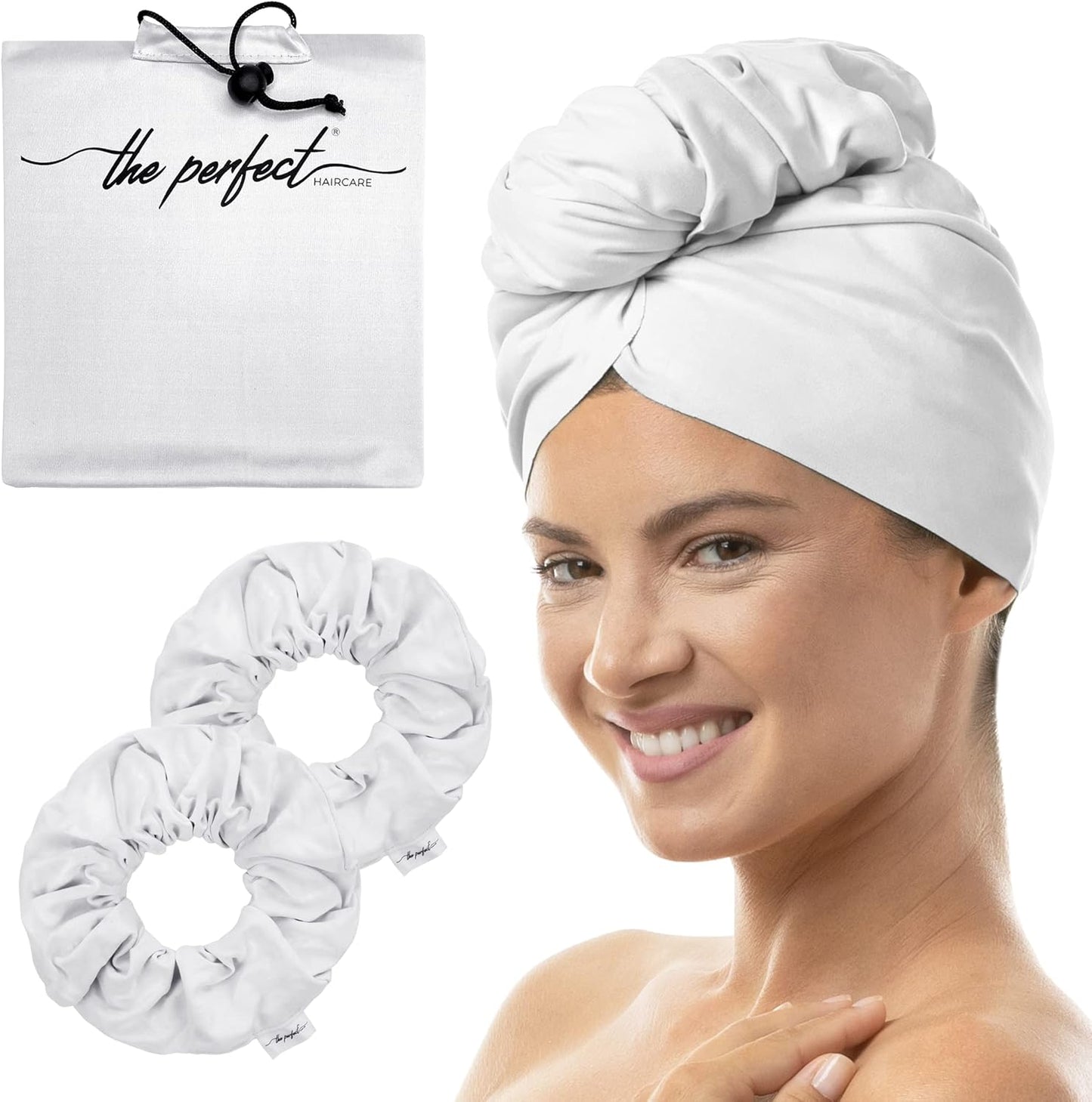 Microfiber Hair Towel Wrap + 2 Smooth Large Hair Drying Tie for Wet Hair - Anti-Frizz, Gentle, Absorbent Hair Scrunchies or Face Washing Wristband