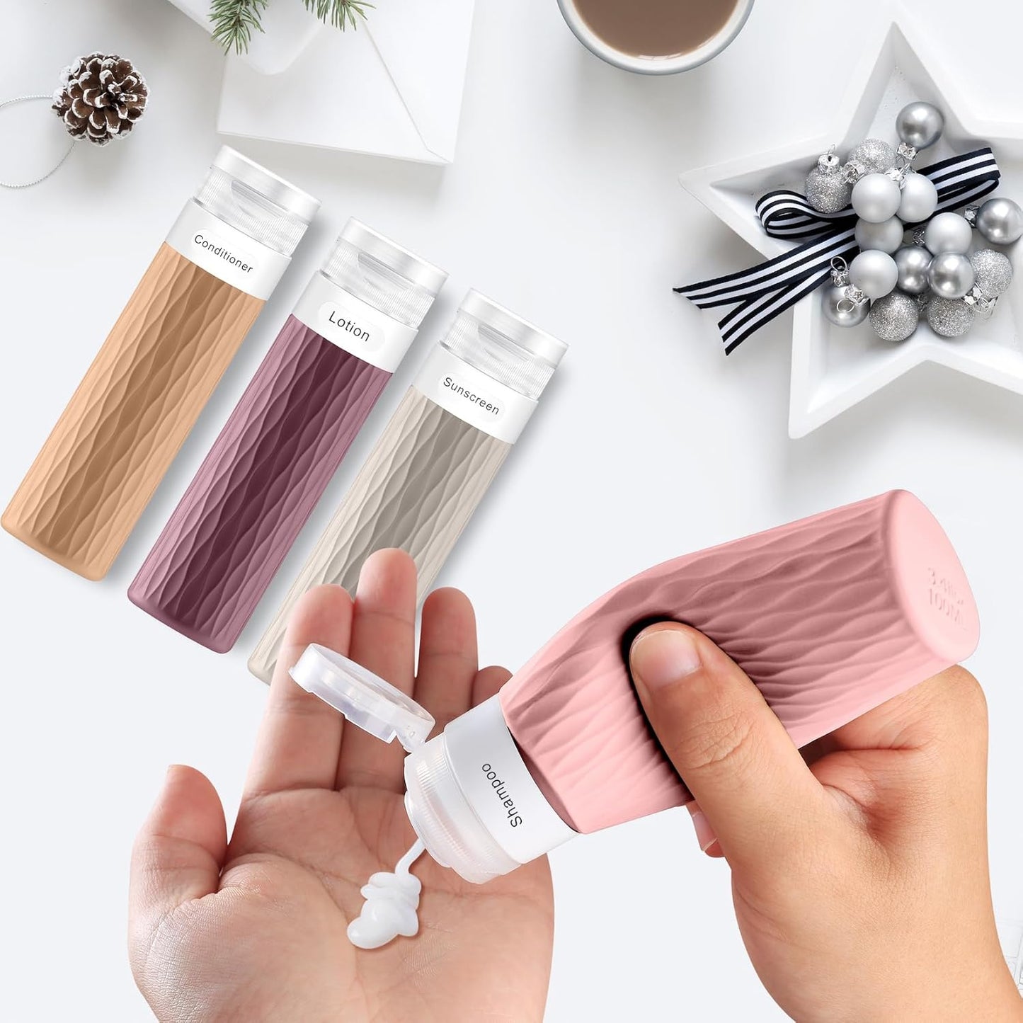 Travel Bottles for Toiletries, TSA Approved 3.4oz Travel Size Containers, BPA Free Leak Proof Silicone Traveling Bottles, Refillable Travel Essentials Kits for Shampoo Conditioner(4 Pack)-B