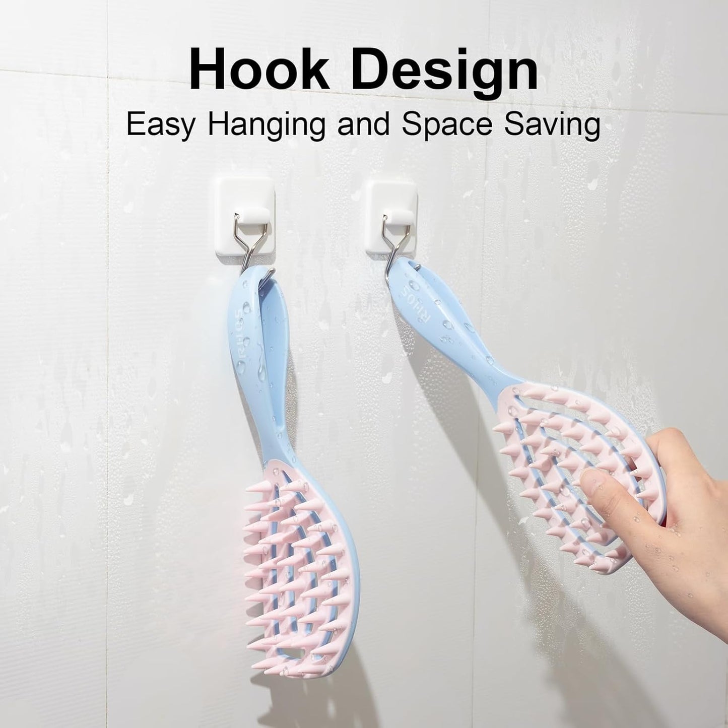 RHOS Scalp Massager, Shampoo Brush with Handle, Curved Vented Hair Scrubber, Scalp Brush for Wet & Dry Hair (Blue)