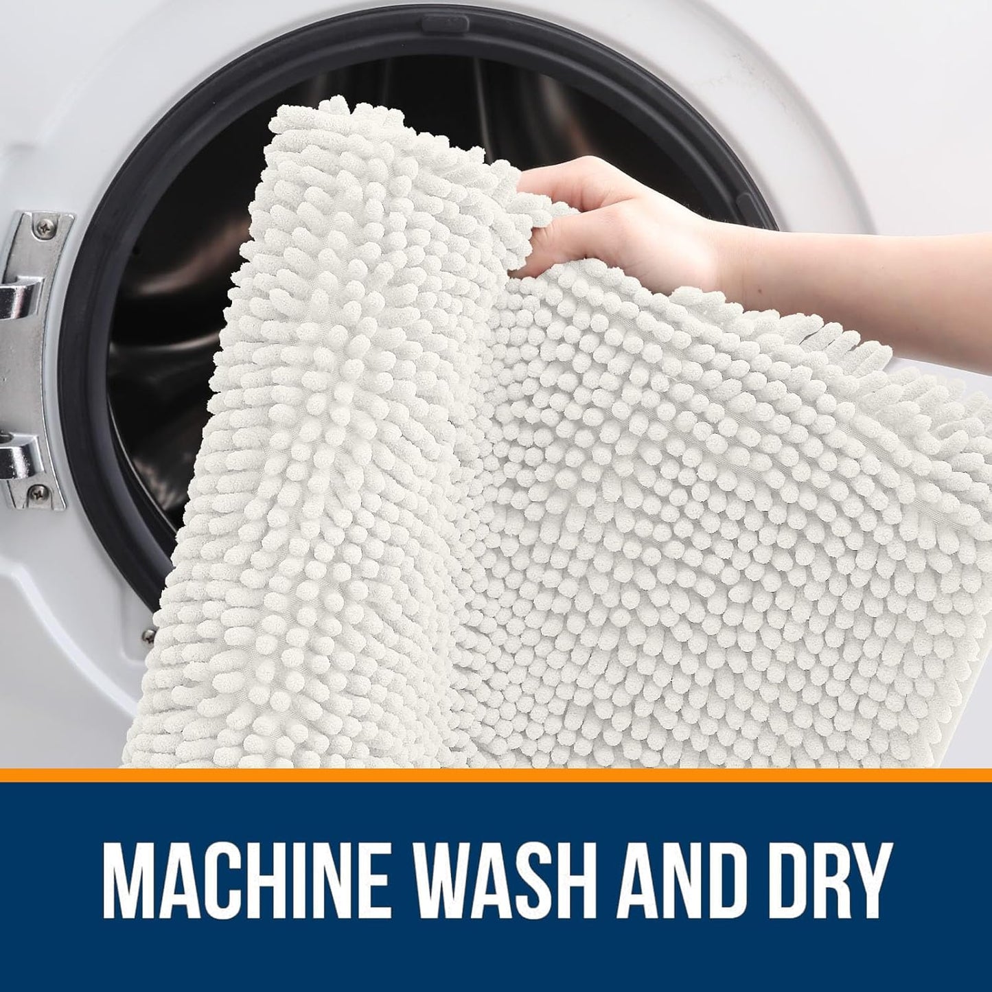 OLANLY Bathroom Rugs 24x16, Extra Soft Absorbent Chenille Bath Rugs, Rubber Backing Quick Dry, Machine Washable Bath Mats for Bathroom Floor, Tub and Shower, Home Decor Accessories, Ivory