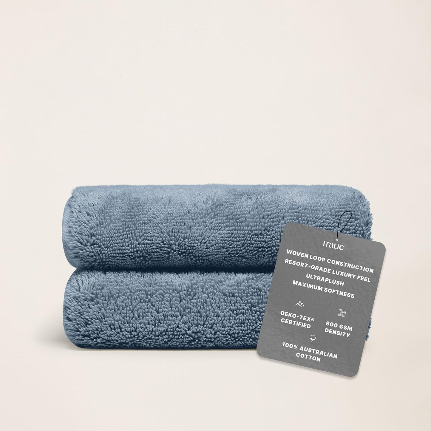 Italic Ultraplush 100% Australian Cotton Hand Towels - Set of 2 Luxury Hand Towels, Ultra Soft and Highly Absorbent 800GSM for Bathroom,Shower, Hotel, and Spa (Glacier)