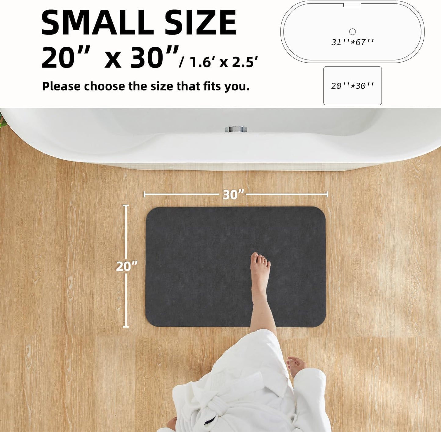 Black Bath Mat, Bathroom Rugs Non Slip Washable Thin Absorbent Quick Dry Bath Mat Fits Under Door Bathroom Floor Mat Perfect for Bath, Shower, or Sink 20"x30" Black