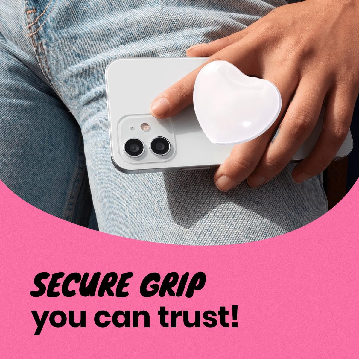 OnTheGrip Compatible with Magsafe Magnetic Cute Glass Heart Design Collapsible Mobile Phone Grip Stand Holder for Smartphone Tablet Cell Phone Accessory (White)