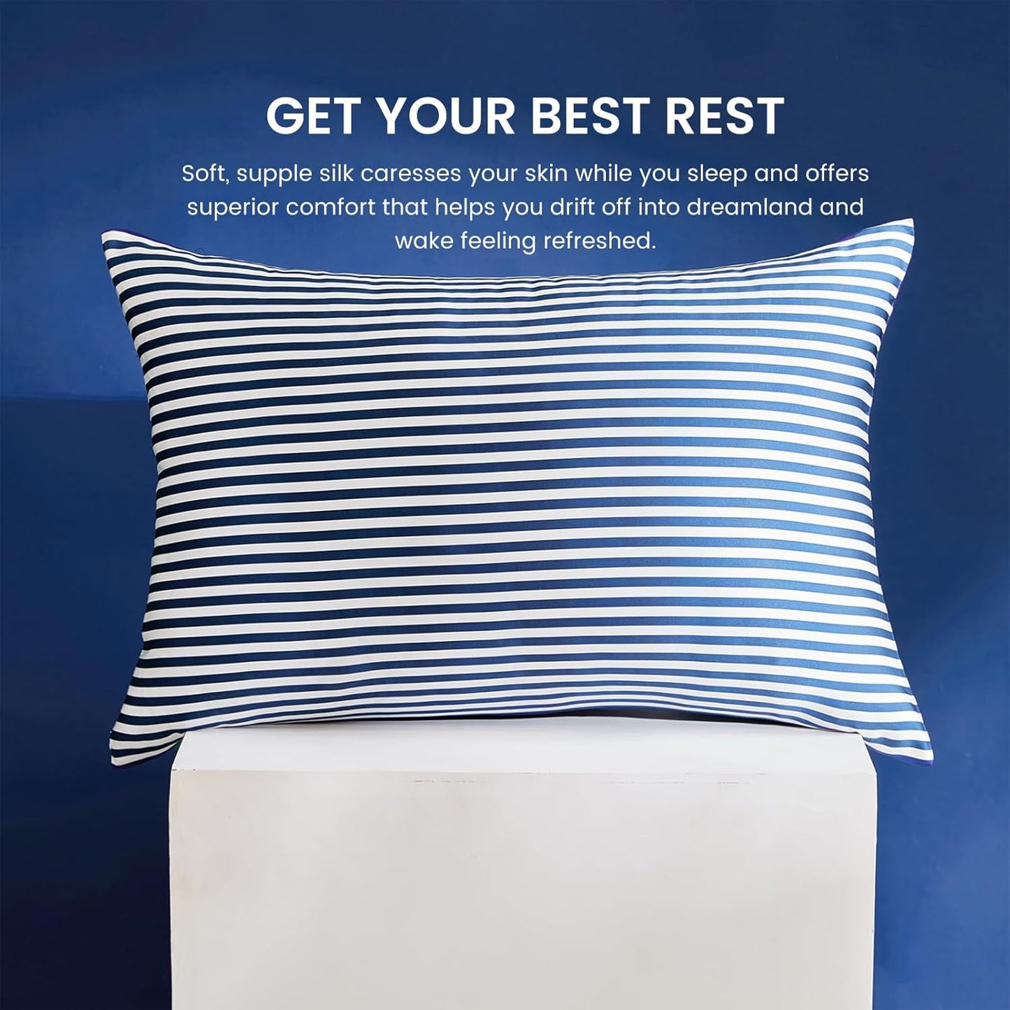 THXSILK Mulberry Silk Pillowcase for Hair and Skin Health, Grade 6A+ Mulberry Silk Pillowcase with Hidden Zipper, Soft and Breathable, 1pc (Queen 20"x30", Blue White Stripes)