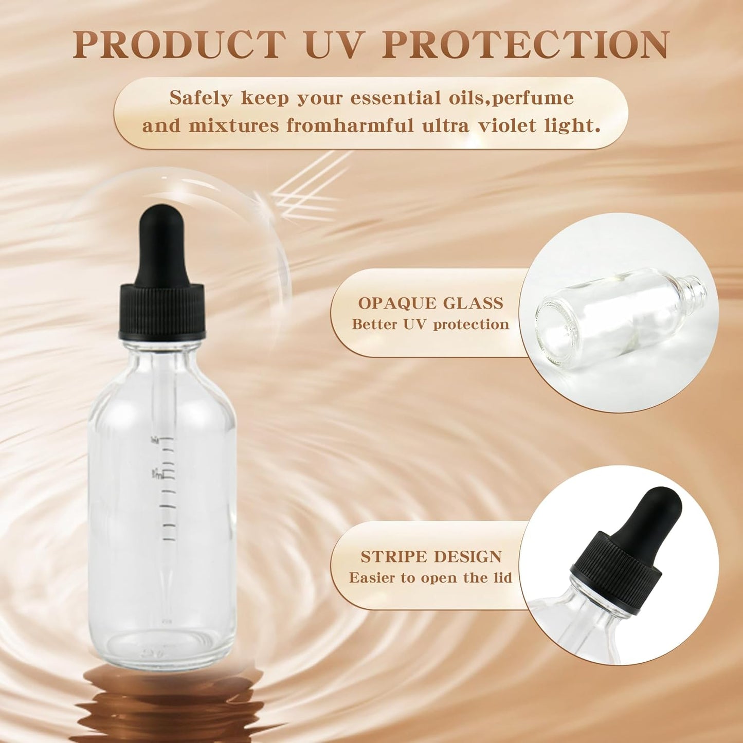 BILLIONSTARS 24 Pack 2oz Glass Boston Round Bottle with Graduated Calibrated Glass Pipettes - Clear - Tincture Bottles for Essential Oils, Liquids - Leakproof Travel Bottles